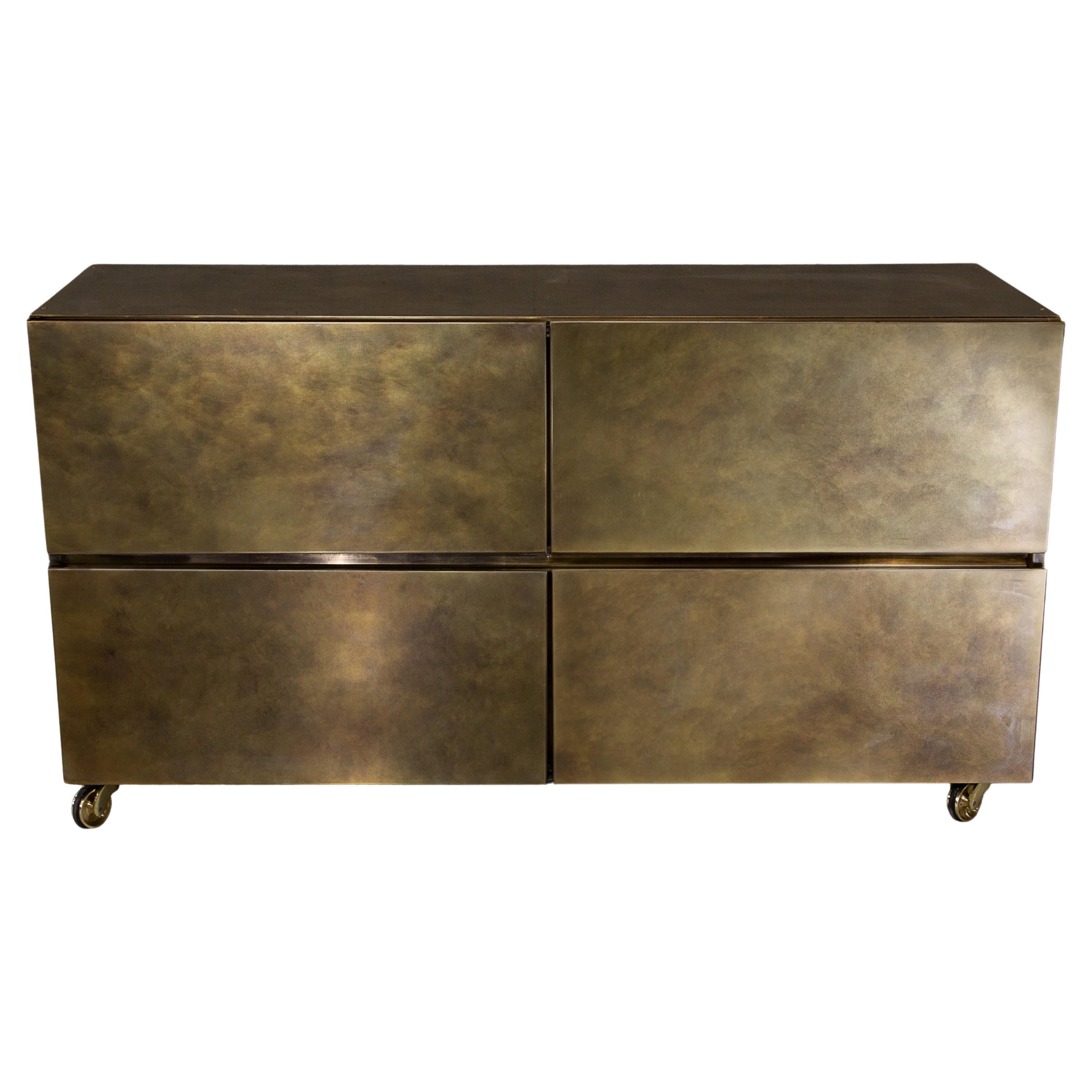 Yohan Wheeled Storage Cabinet — Patinated Brass — Made in Britain