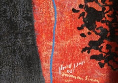 Abstract Landscape, Surrealist Gouache Painting by Yohanan Simon 1962