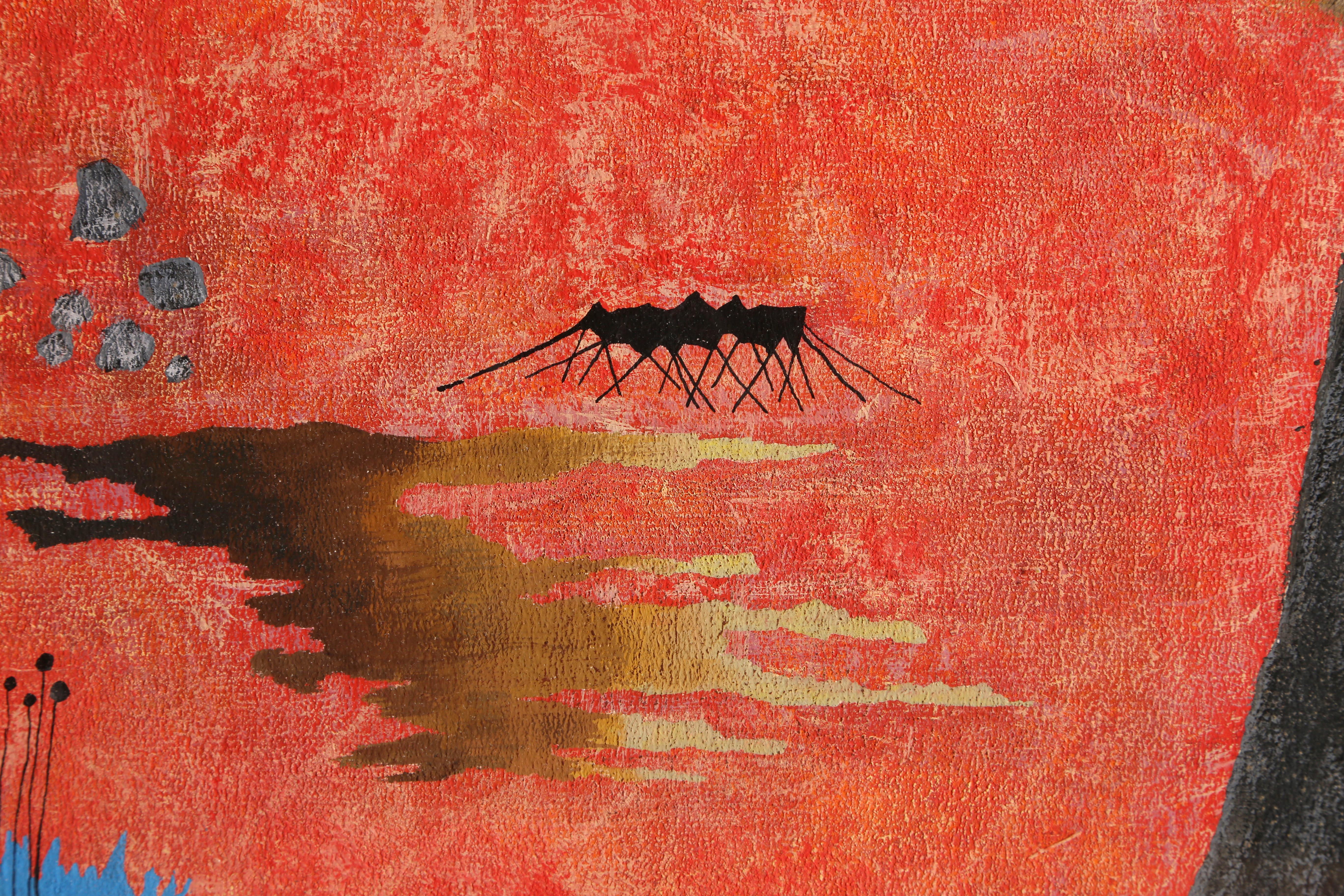 Paesaggio astratto, pittura surrealista a guazzo di Yohanan Simon 1962 in vendita 2
