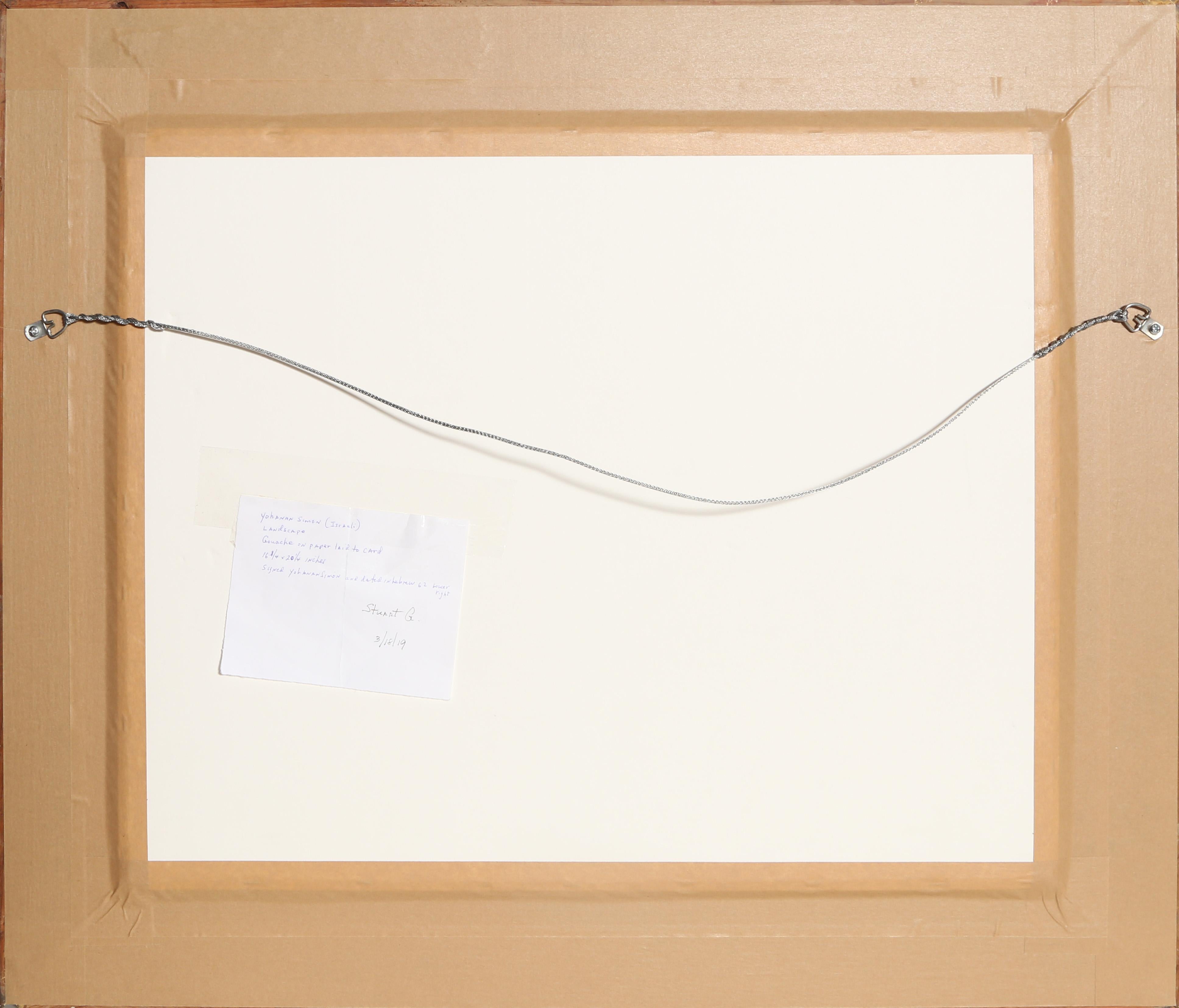 Paesaggio astratto, pittura surrealista a guazzo di Yohanan Simon 1962 in vendita 3