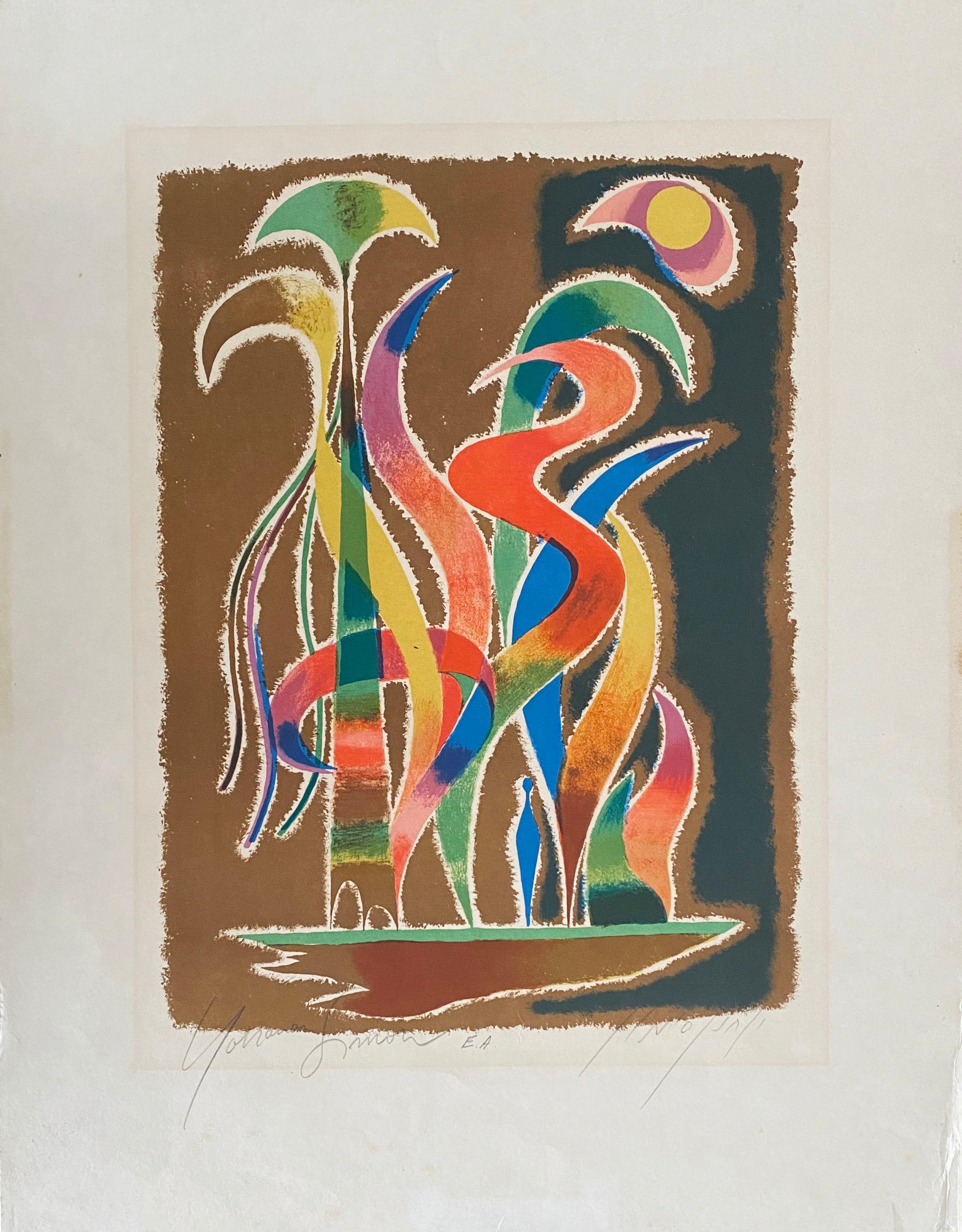 Litografia astratta dell'artista tedesco israeliano - Print di Yohanan Simon