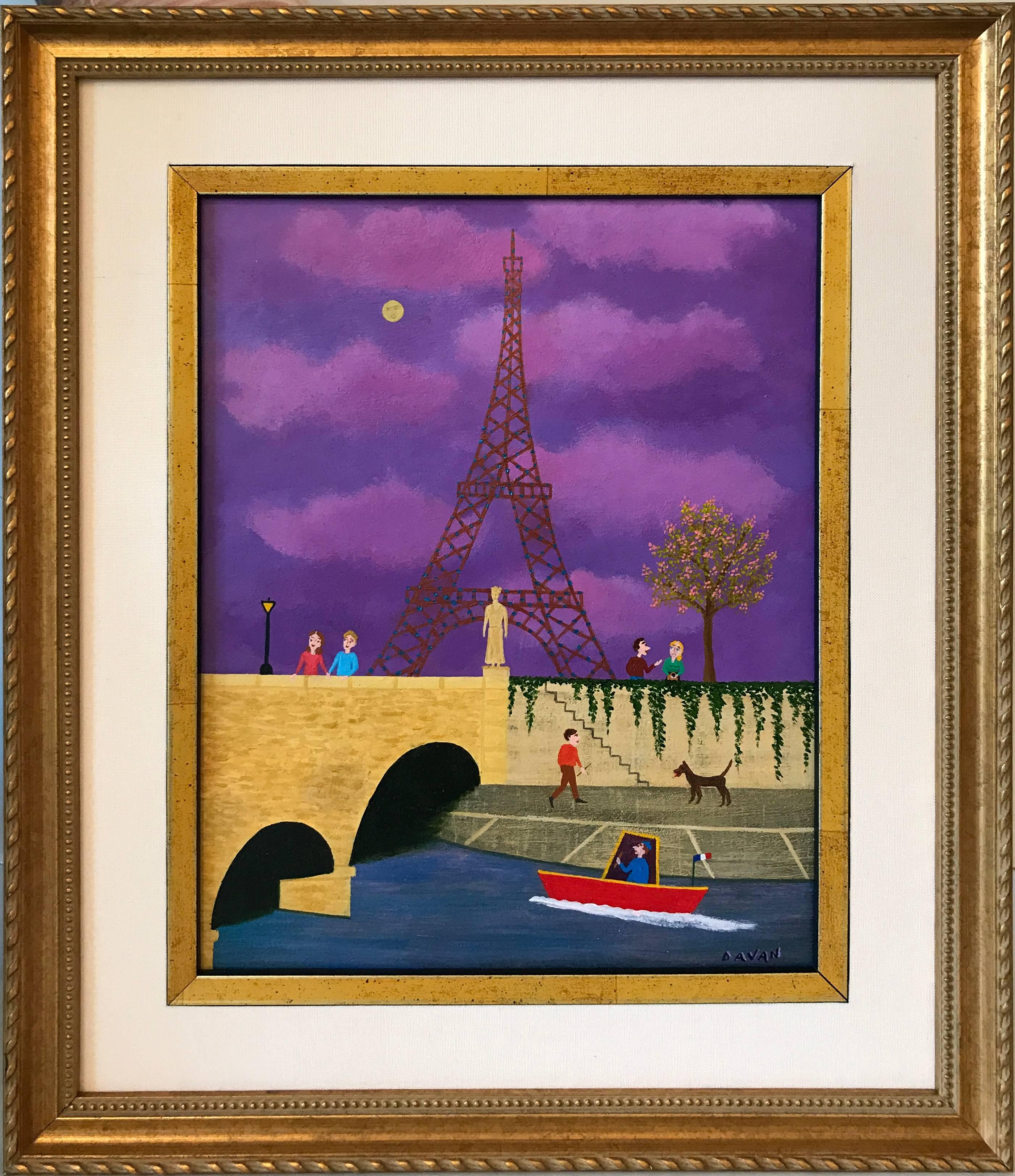 Full moon in Paris - Painting by Yohanna Wanda Davan