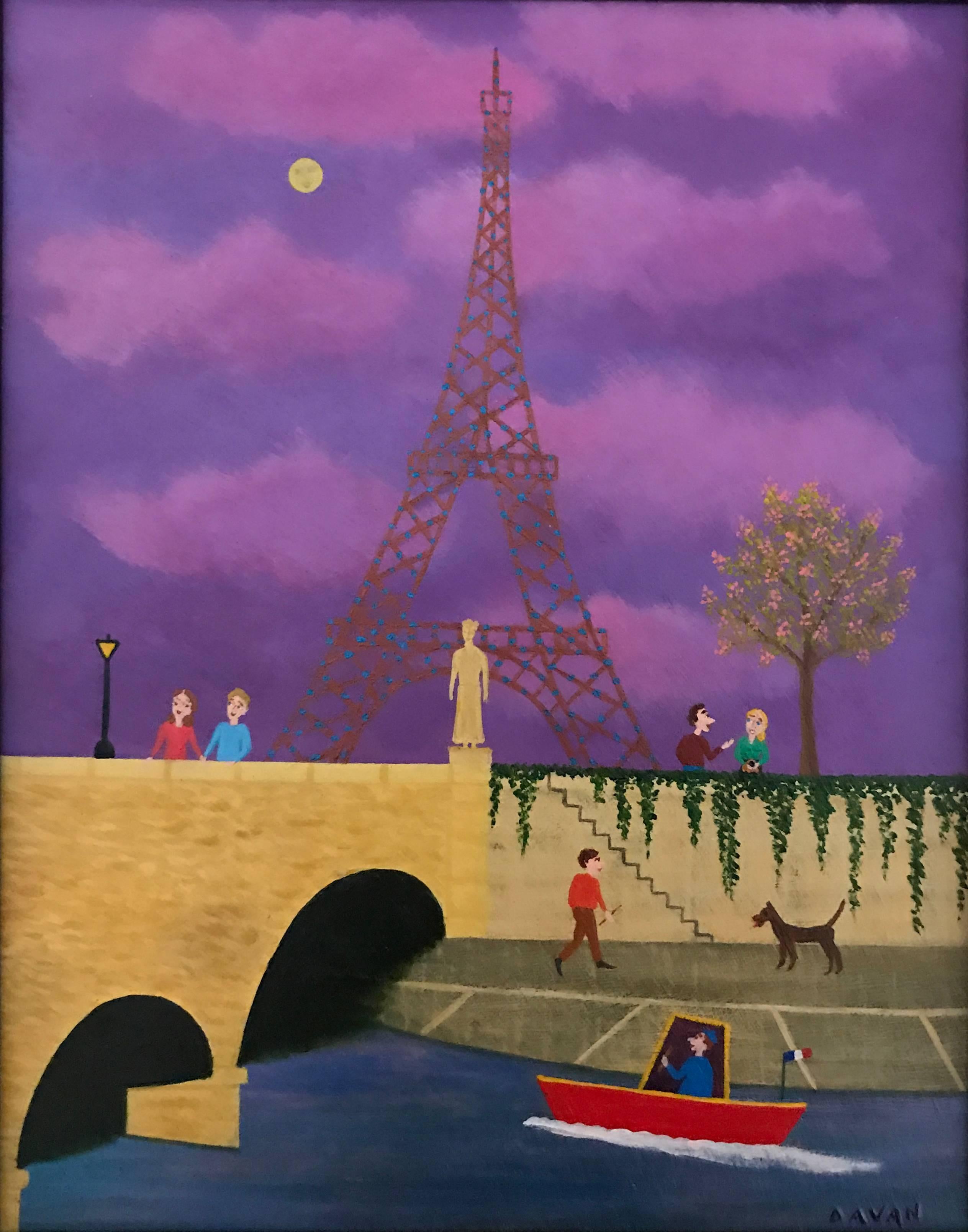 Yohanna Wanda Davan Landscape Painting - Full moon in Paris