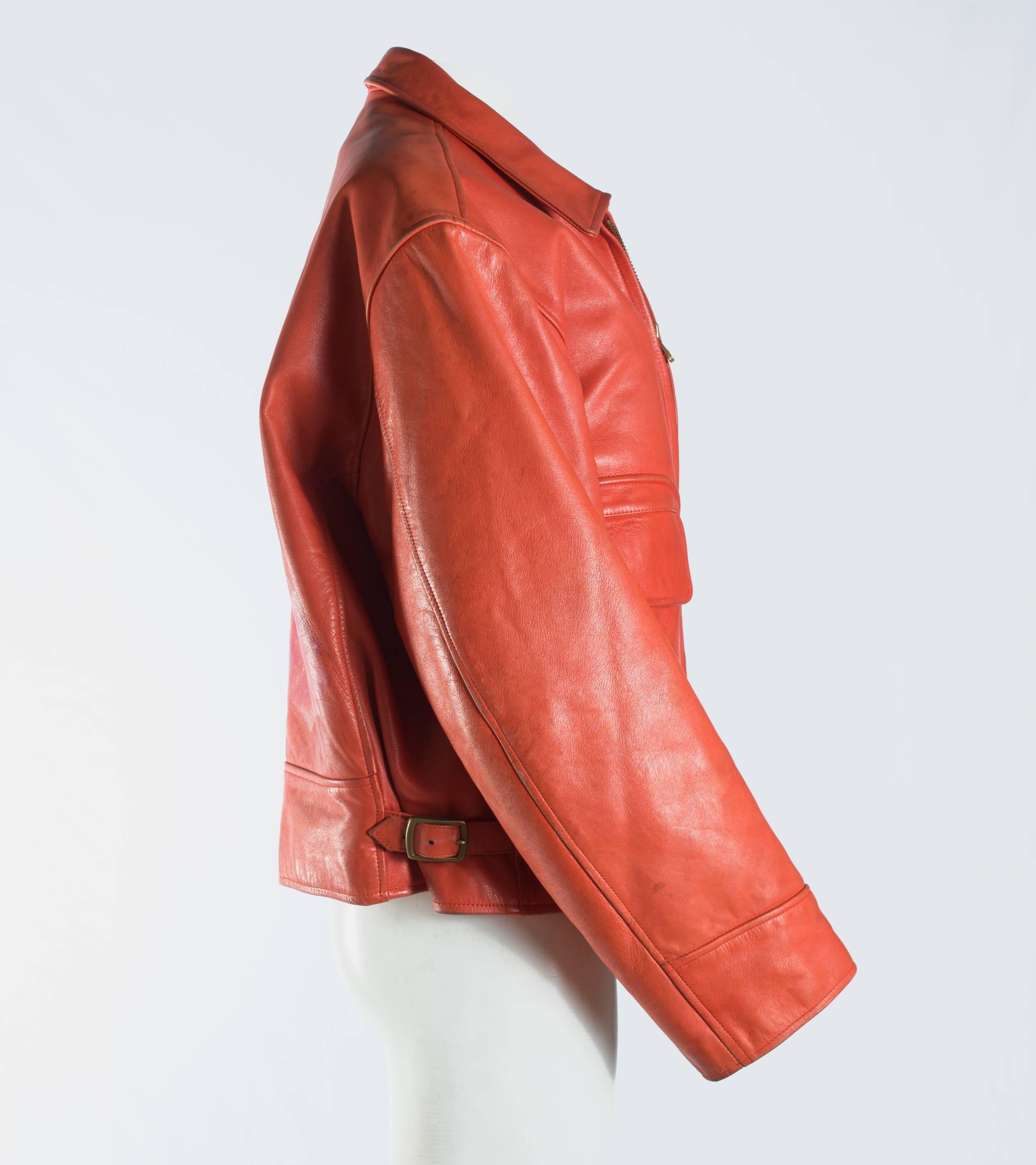 Yohji Yamamoto orange leather jacket with Marilyn Monroe pin-up, A / W 1991  In Good Condition In London, GB