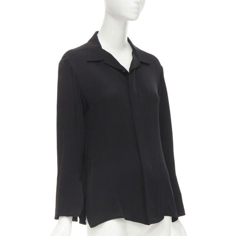 YOHJI YAMAMOTO Camisa de crepé 100% seda con cuello abierto y botones ocultos Negro en venta
