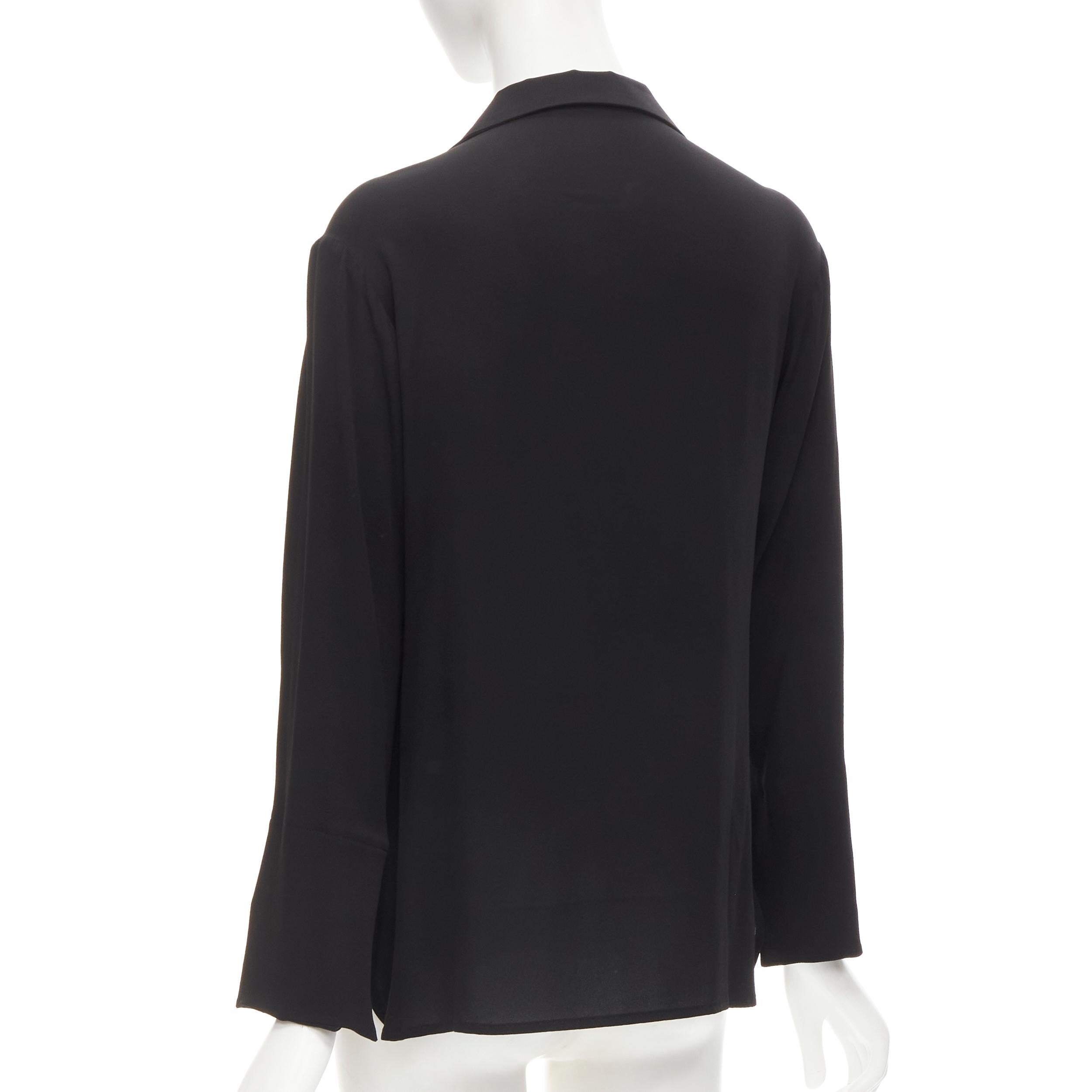 Black YOHJI YAMAMOTO 100% silk crepe spread collar concealed button shirt For Sale