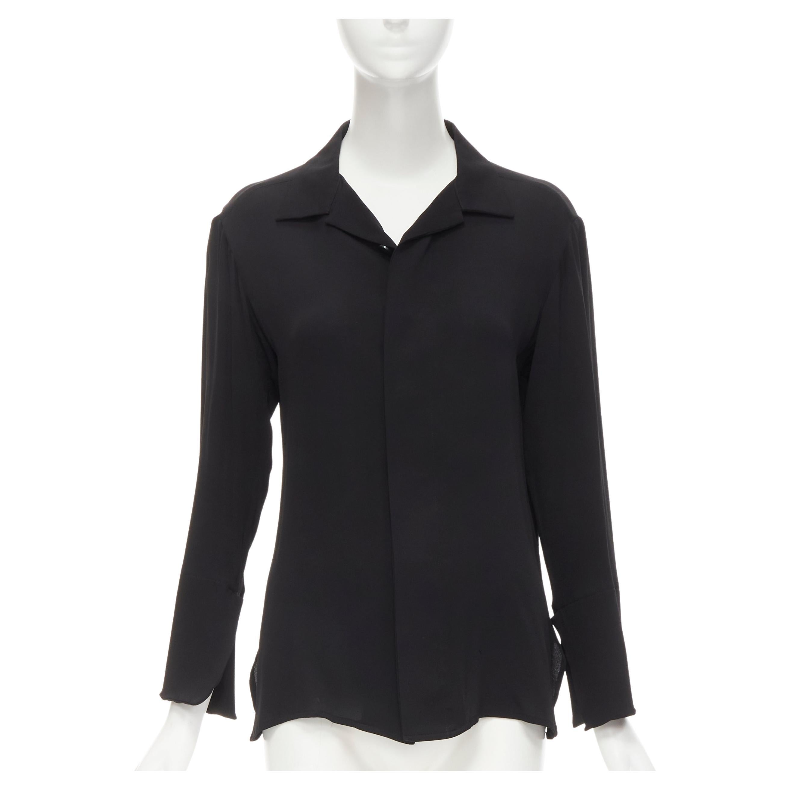 YOHJI YAMAMOTO 100% silk crepe spread collar concealed button shirt For Sale