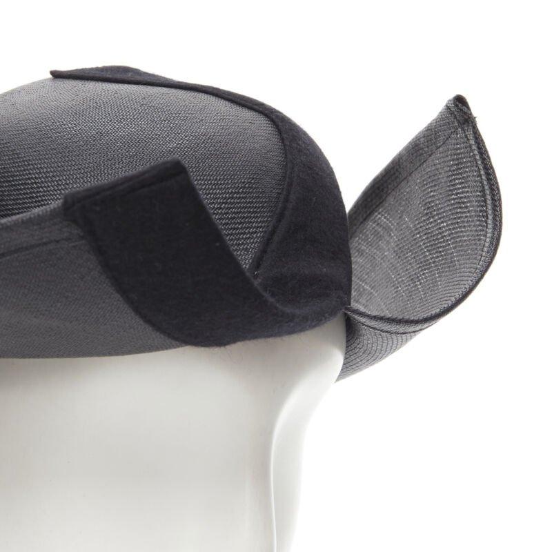 YOHJI YAMAMOTO 1980's Vintage black coated raffia curled  brim fedora hat 58cm For Sale 2