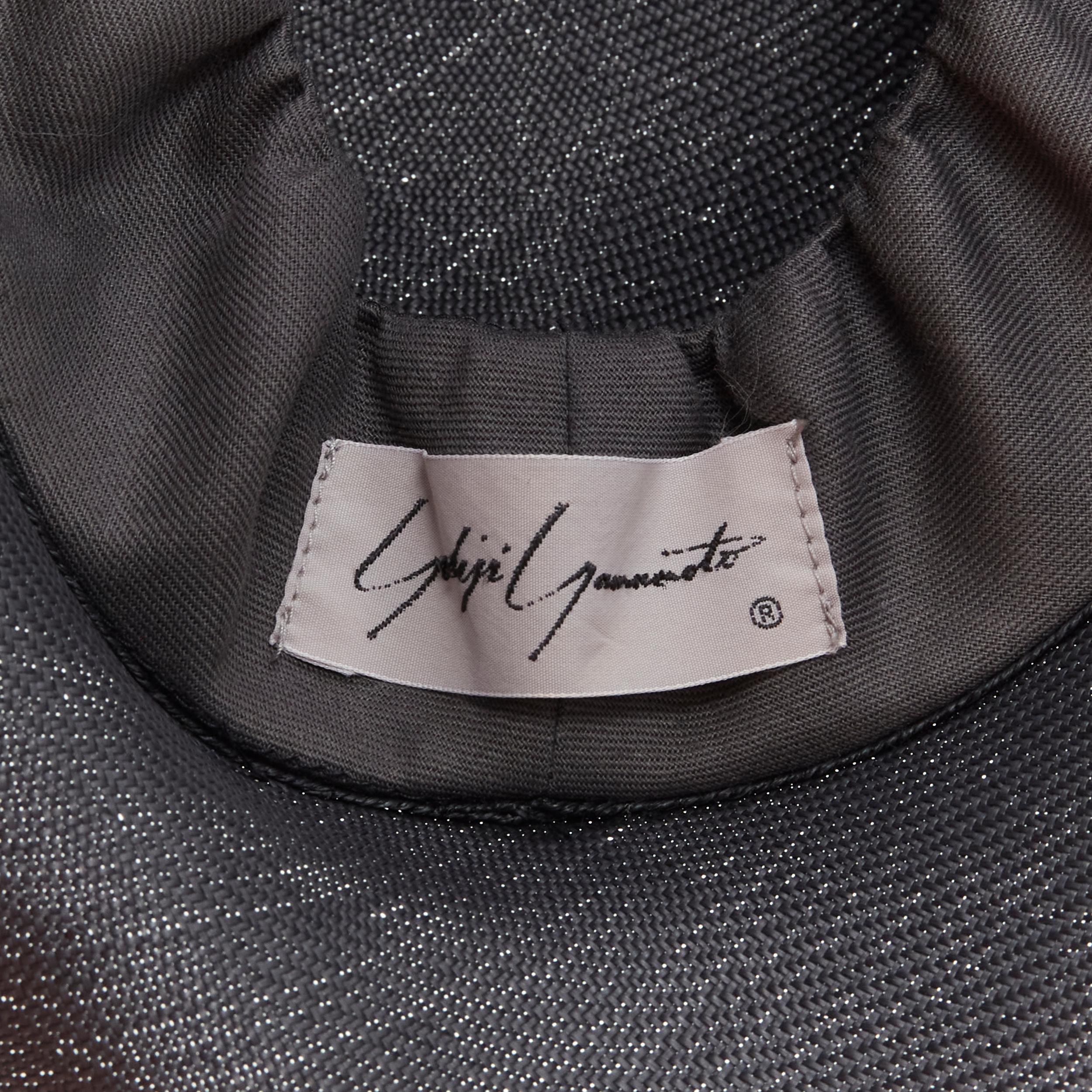 Women's YOHJI YAMAMOTO 1980's Vintage black coated raffia curled  brim fedora hat 58cm