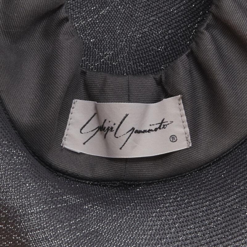 YOHJI YAMAMOTO 1980's Vintage black coated raffia curled  brim fedora hat 58cm For Sale 3