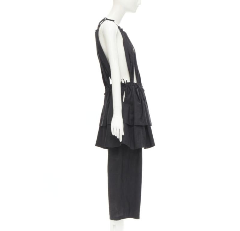Yohji Yamamoto 1980, tuta vintage in lino nero con bretelle e peplo S In condizioni ottime in vendita a Hong Kong, NT