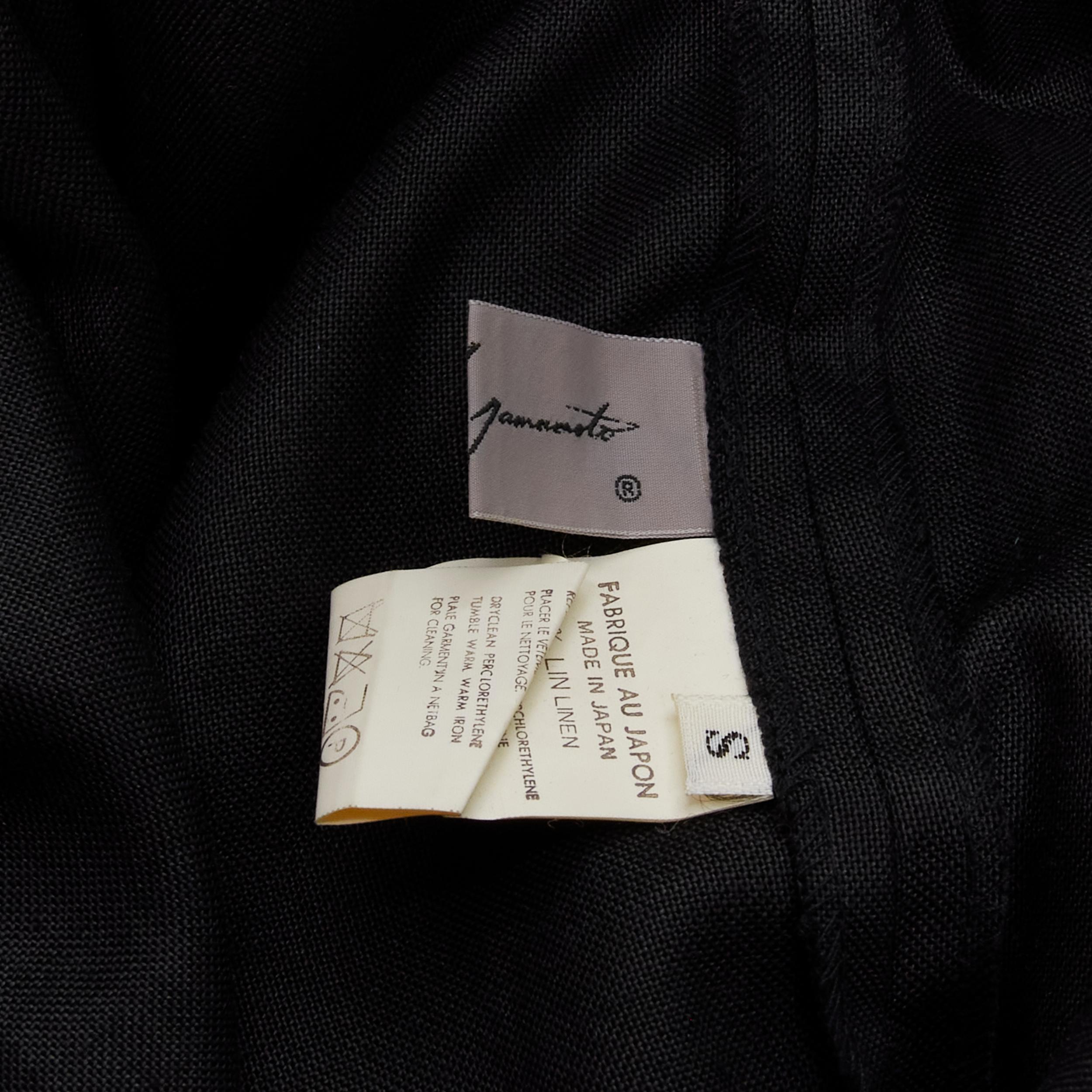 YOHJI YAMAMOTO 1980's Vintage black linen suspender strap peplum jumpsuit S For Sale 3