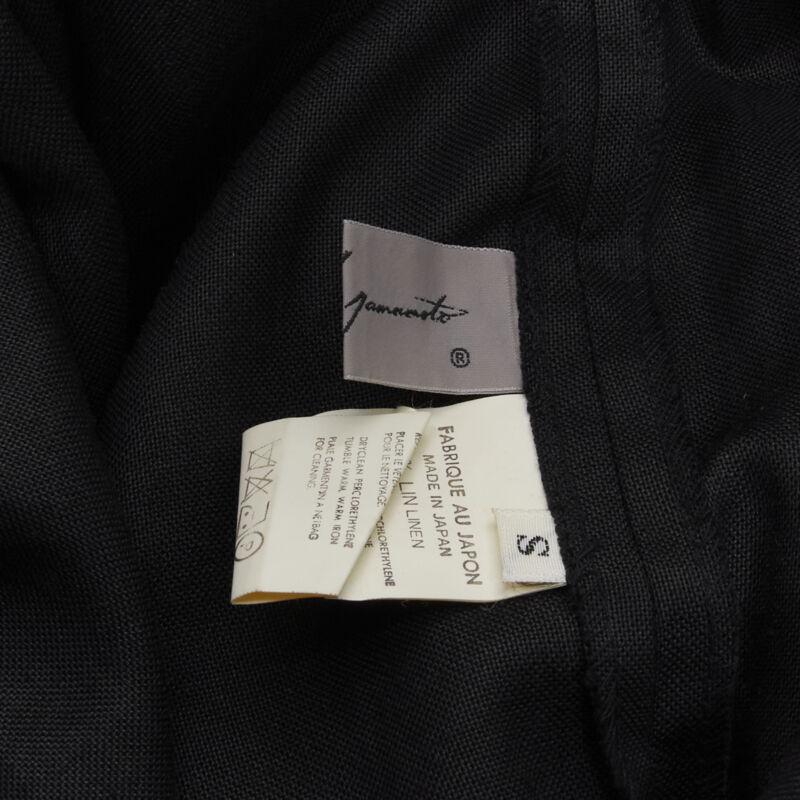 Yohji Yamamoto 1980, tuta vintage in lino nero con bretelle e peplo S in vendita 4