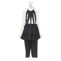 YOHJI YAMAMOTO 1980's Vintage black linen suspender strap peplum jumpsuit S