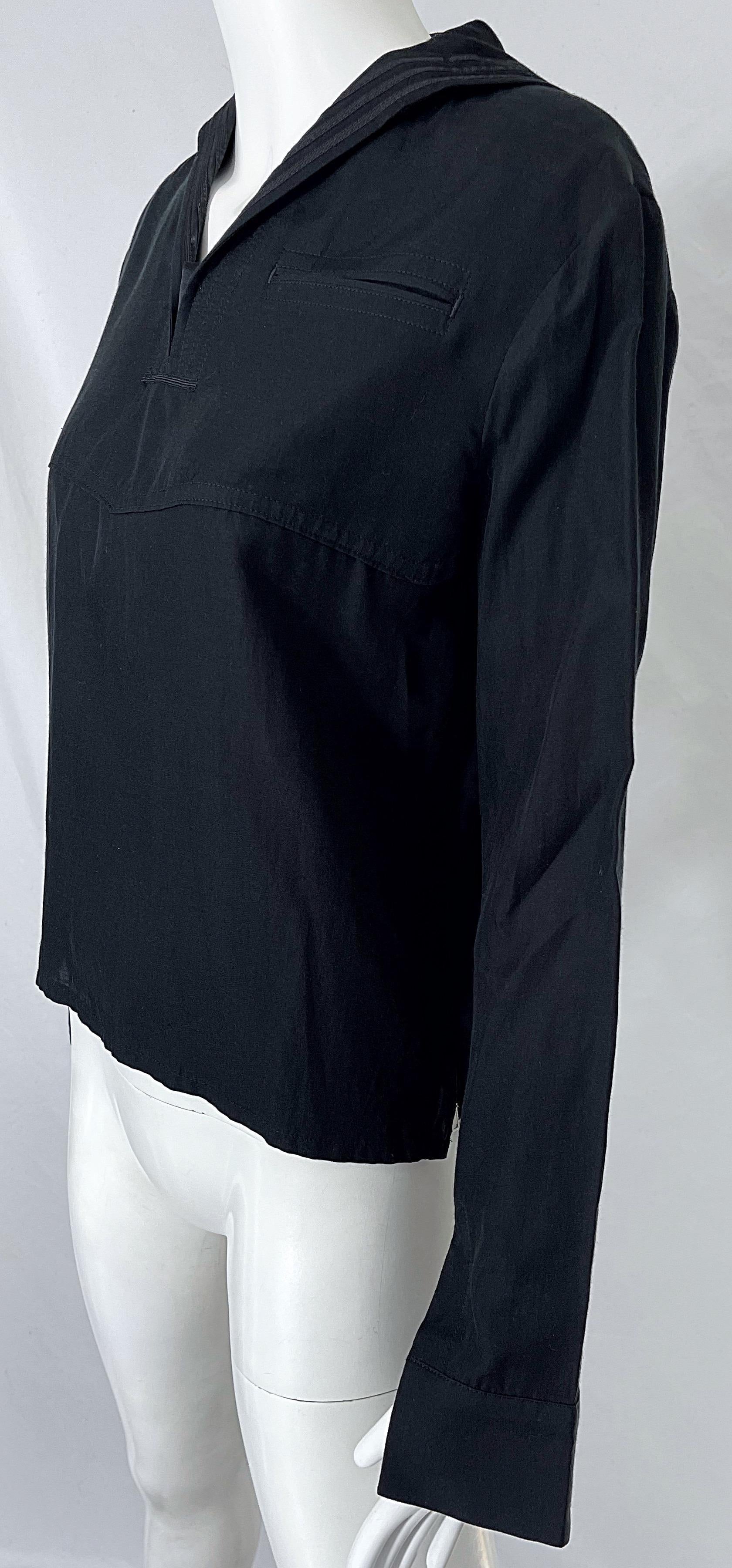 Yohji Yamamoto 1990s Black Sailor Nautical Vintage 90s Silk Cotton Shirt For Sale 3