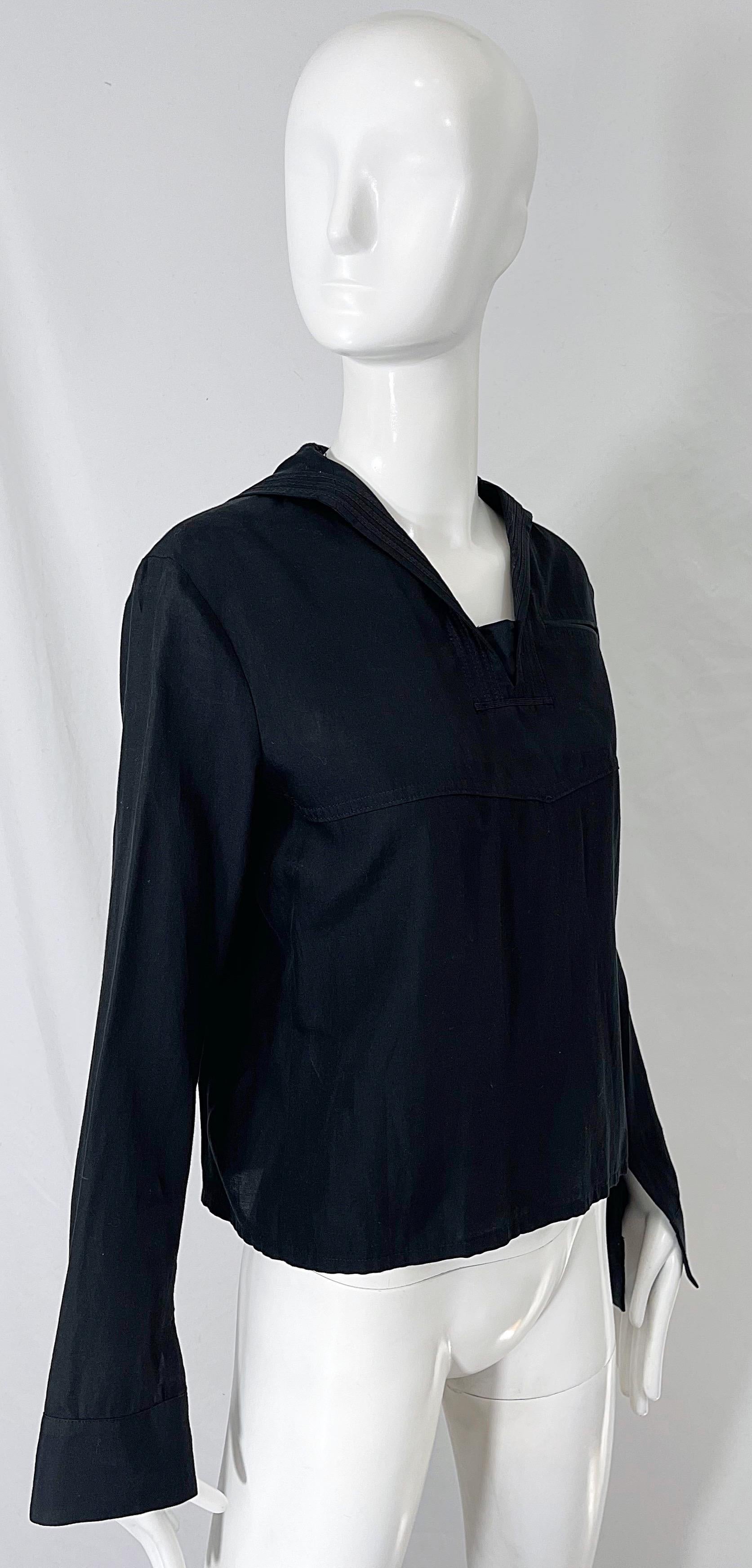 Yohji Yamamoto 1990s Black Sailor Nautical Vintage 90s Silk Cotton Shirt For Sale 4