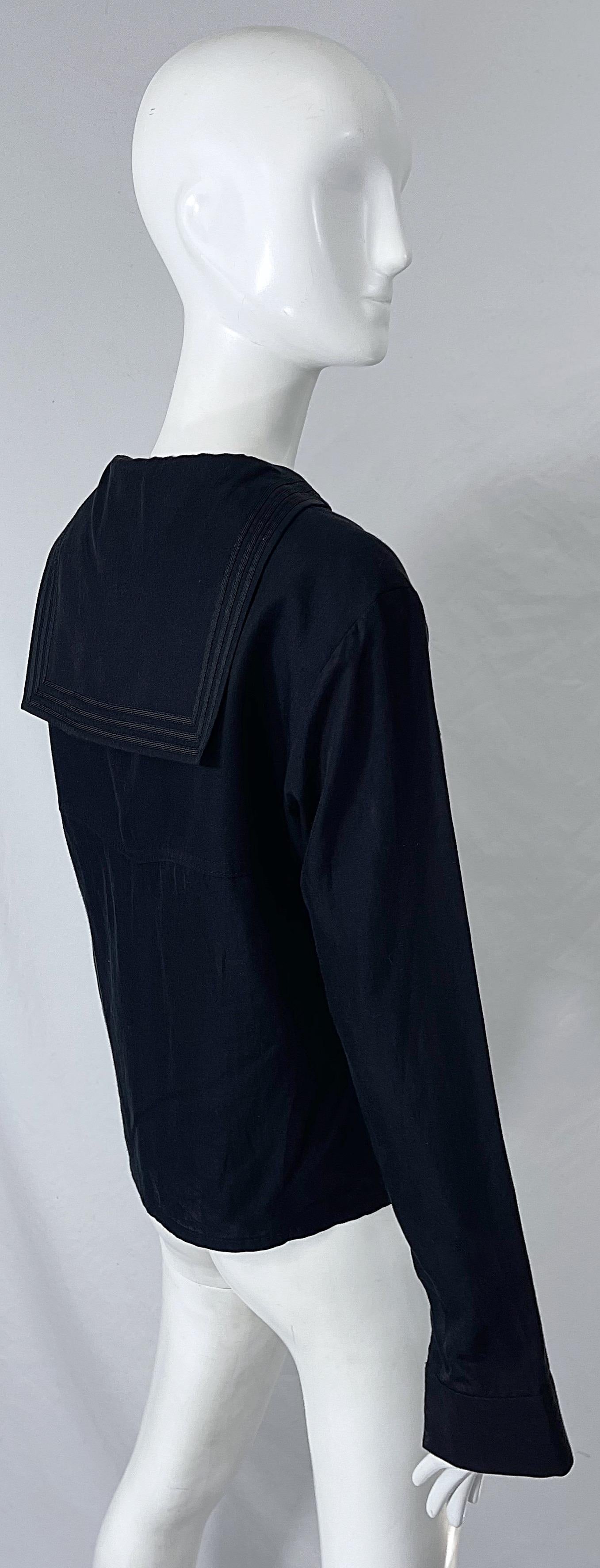 Yohji Yamamoto 1990s Black Sailor Nautical Vintage 90s Silk Cotton Shirt For Sale 5