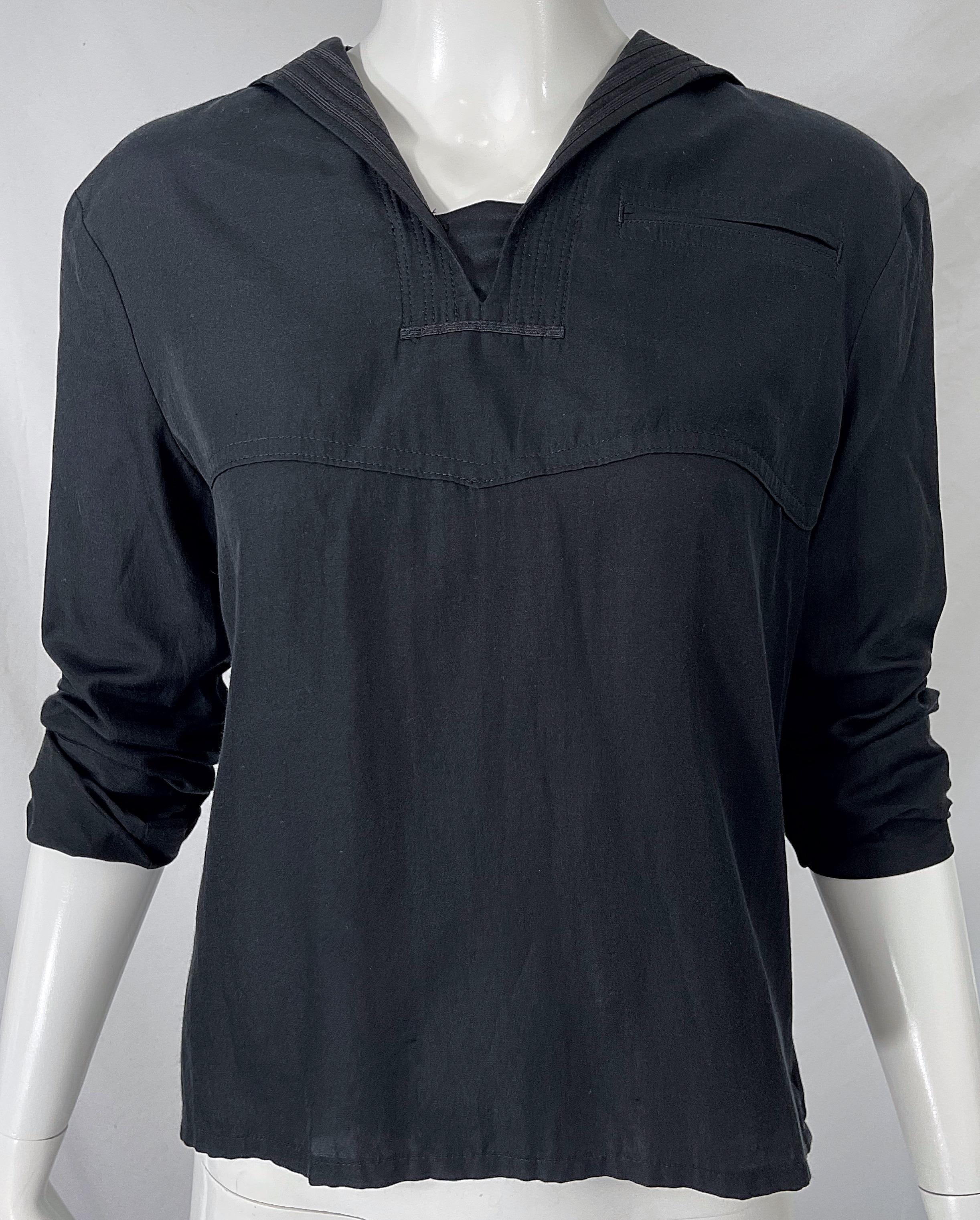 Yohji Yamamoto 1990s Black Sailor Nautical Vintage 90s Silk Cotton Shirt For Sale 6