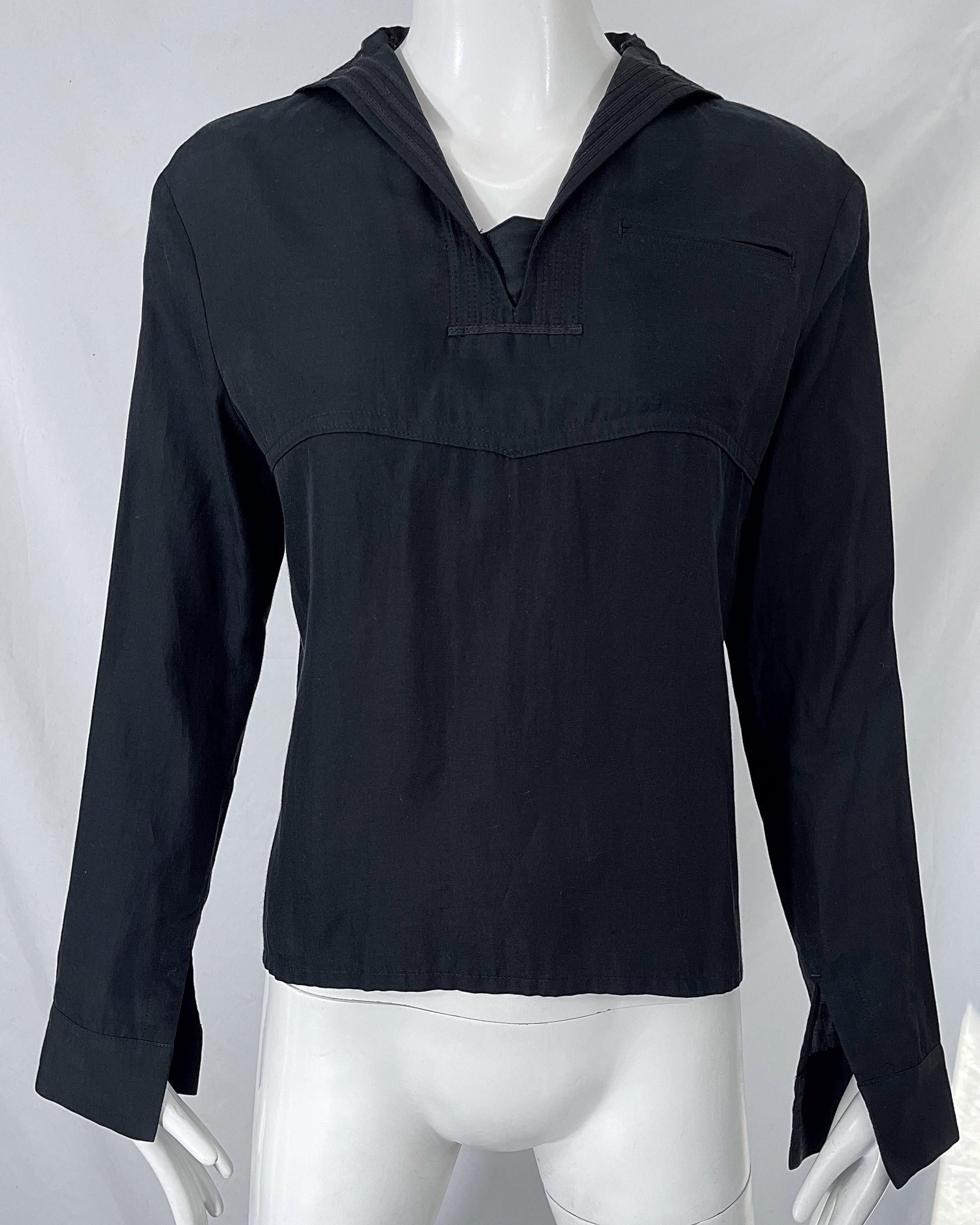 Yohji Yamamoto 1990s Black Sailor Nautical Vintage 90s Silk Cotton Shirt For Sale 7
