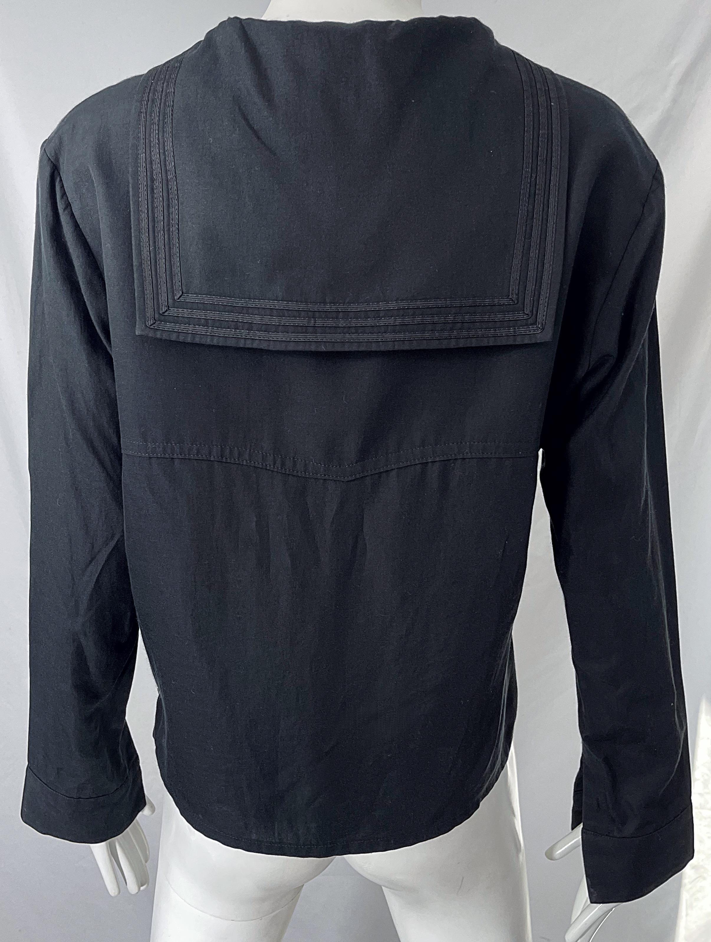 Yohji Yamamoto 1990s Black Sailor Nautical Vintage 90s Silk Cotton Shirt For Sale 8