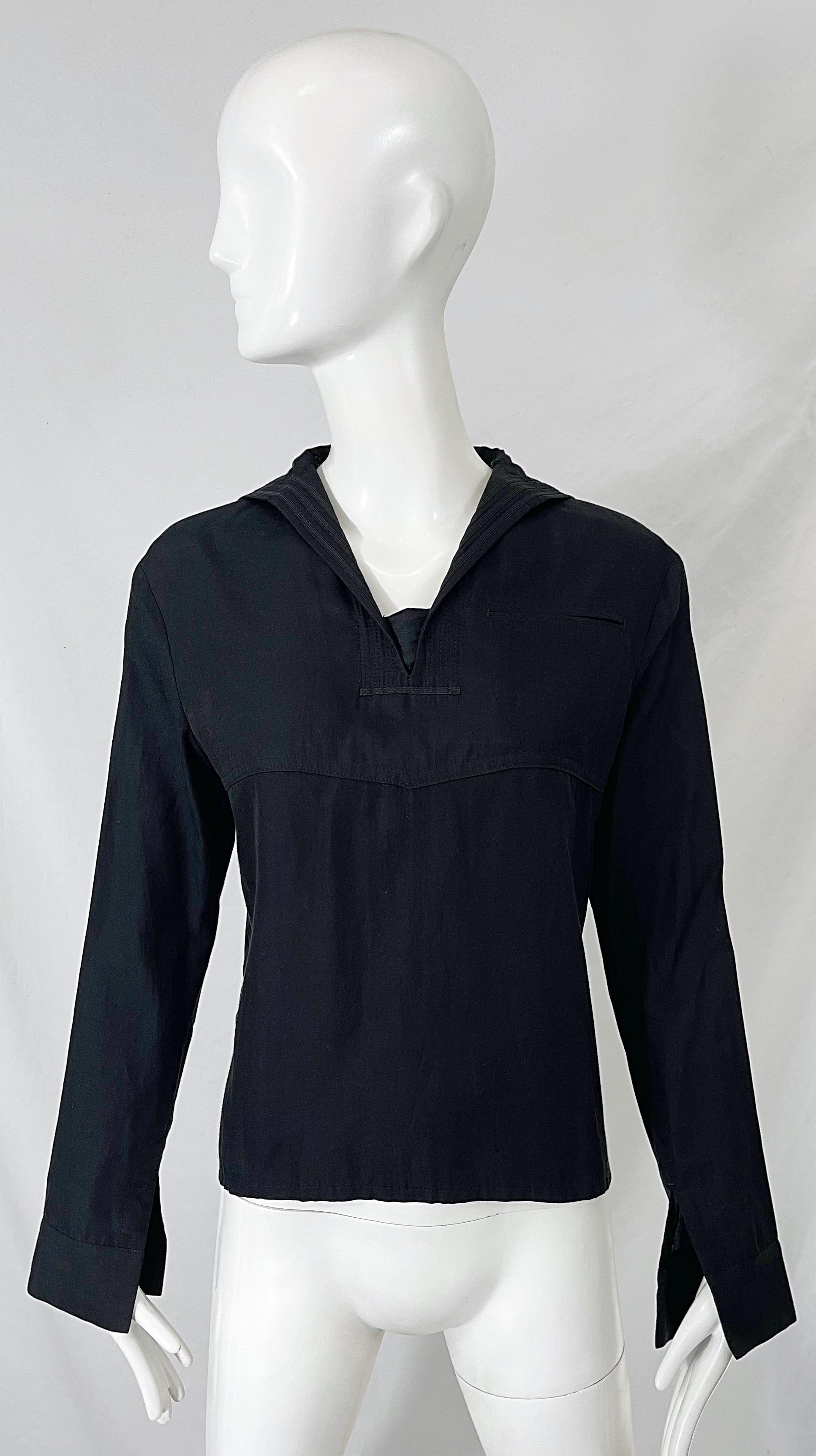 Yohji Yamamoto 1990s Black Sailor Nautical Vintage 90s Silk Cotton Shirt For Sale 9