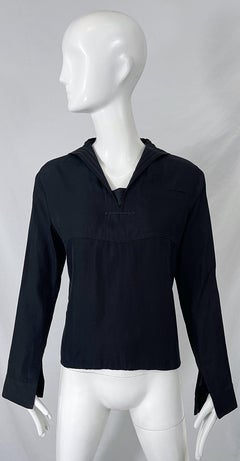 Yohji Yamamoto 1990s Black Sailor Nautical Vintage 90s Silk Cotton Shirt