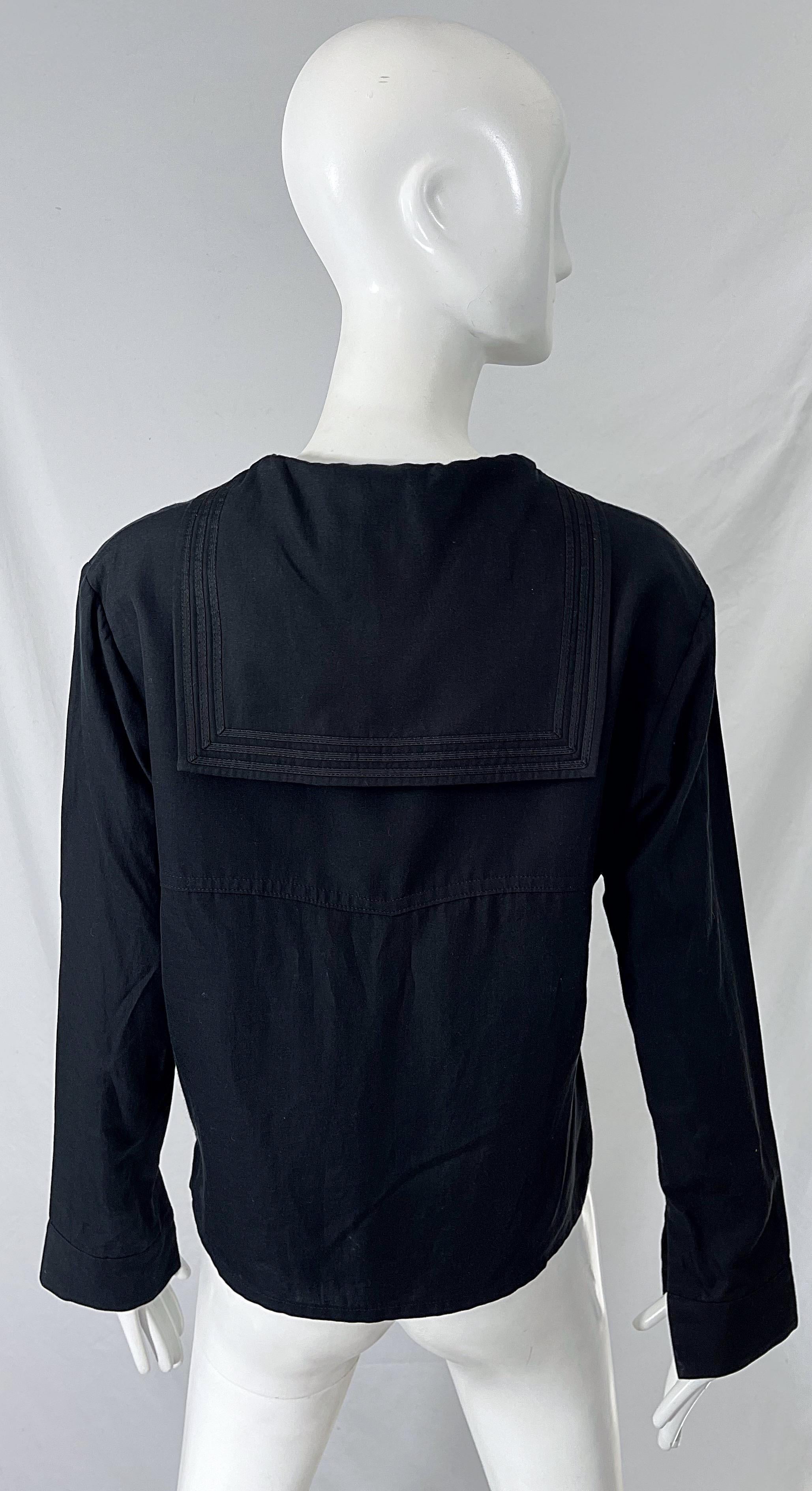 Yohji Yamamoto 1990s Black Sailor Nautical Vintage 90s Silk Cotton Shirt In Excellent Condition For Sale In San Diego, CA