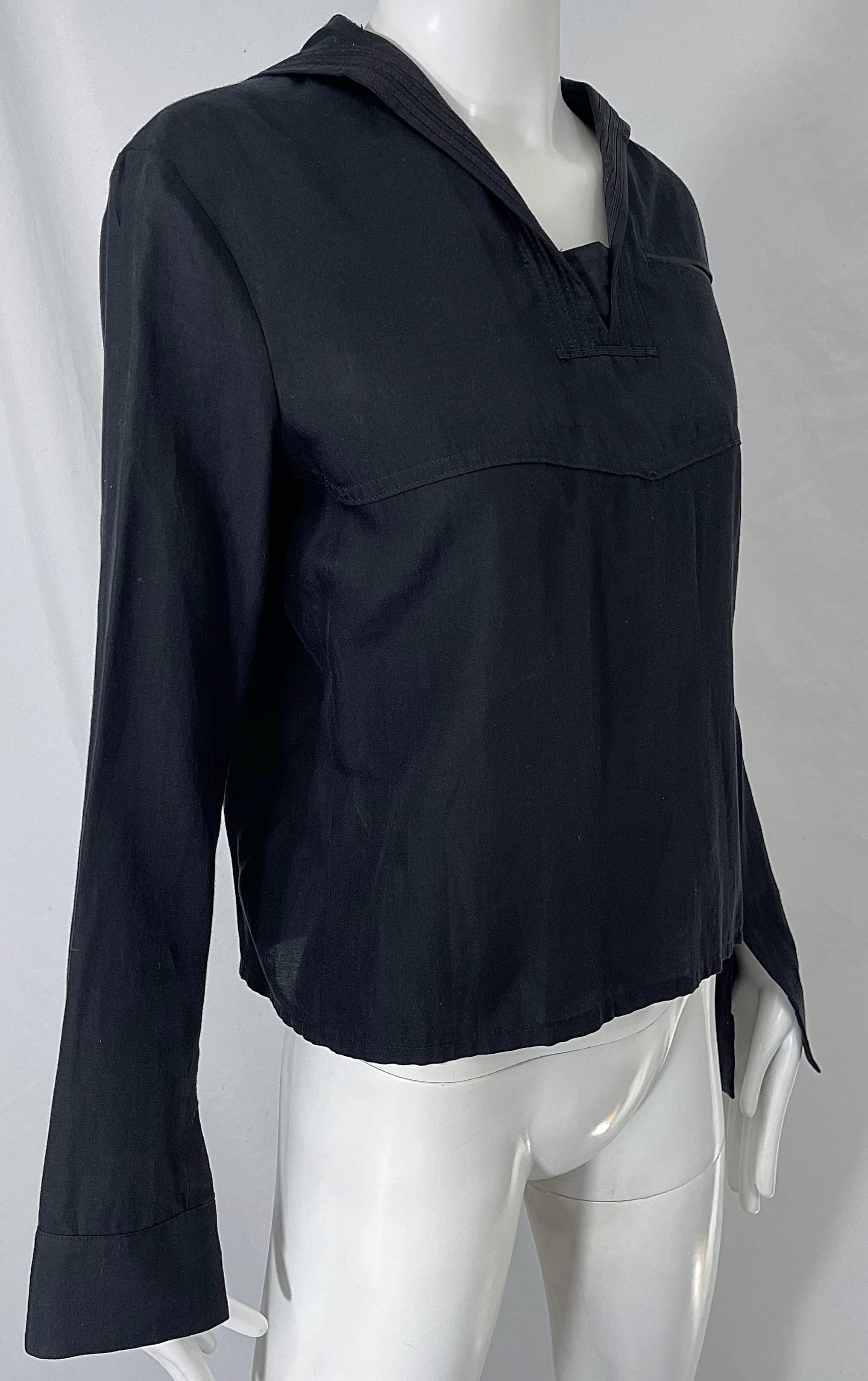 Women's Yohji Yamamoto 1990s Black Sailor Nautical Vintage 90s Silk Cotton Shirt For Sale