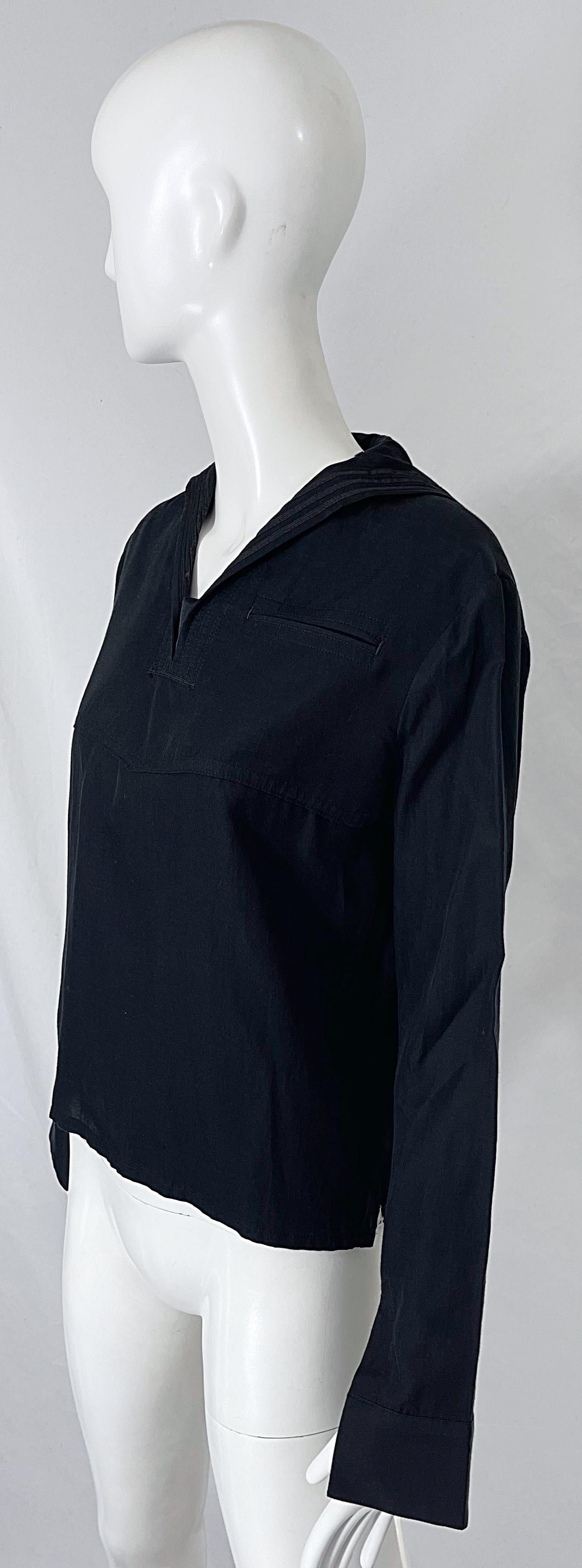 Yohji Yamamoto 1990s Black Sailor Nautical Vintage 90s Silk Cotton Shirt For Sale 1