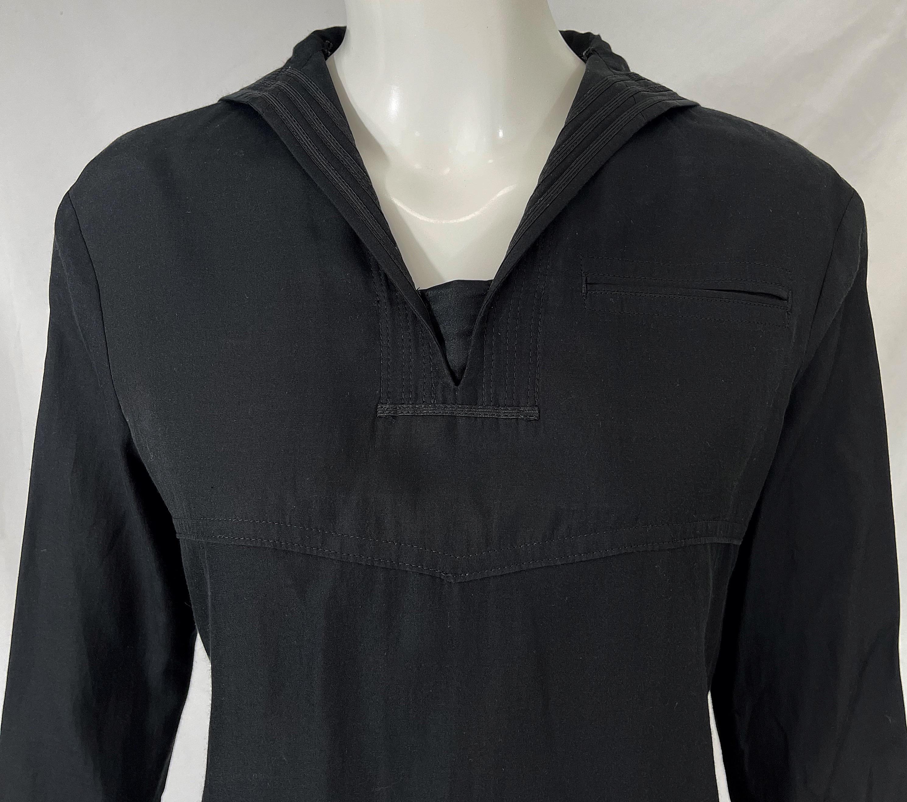 Yohji Yamamoto 1990s Black Sailor Nautical Vintage 90s Silk Cotton Shirt For Sale 2