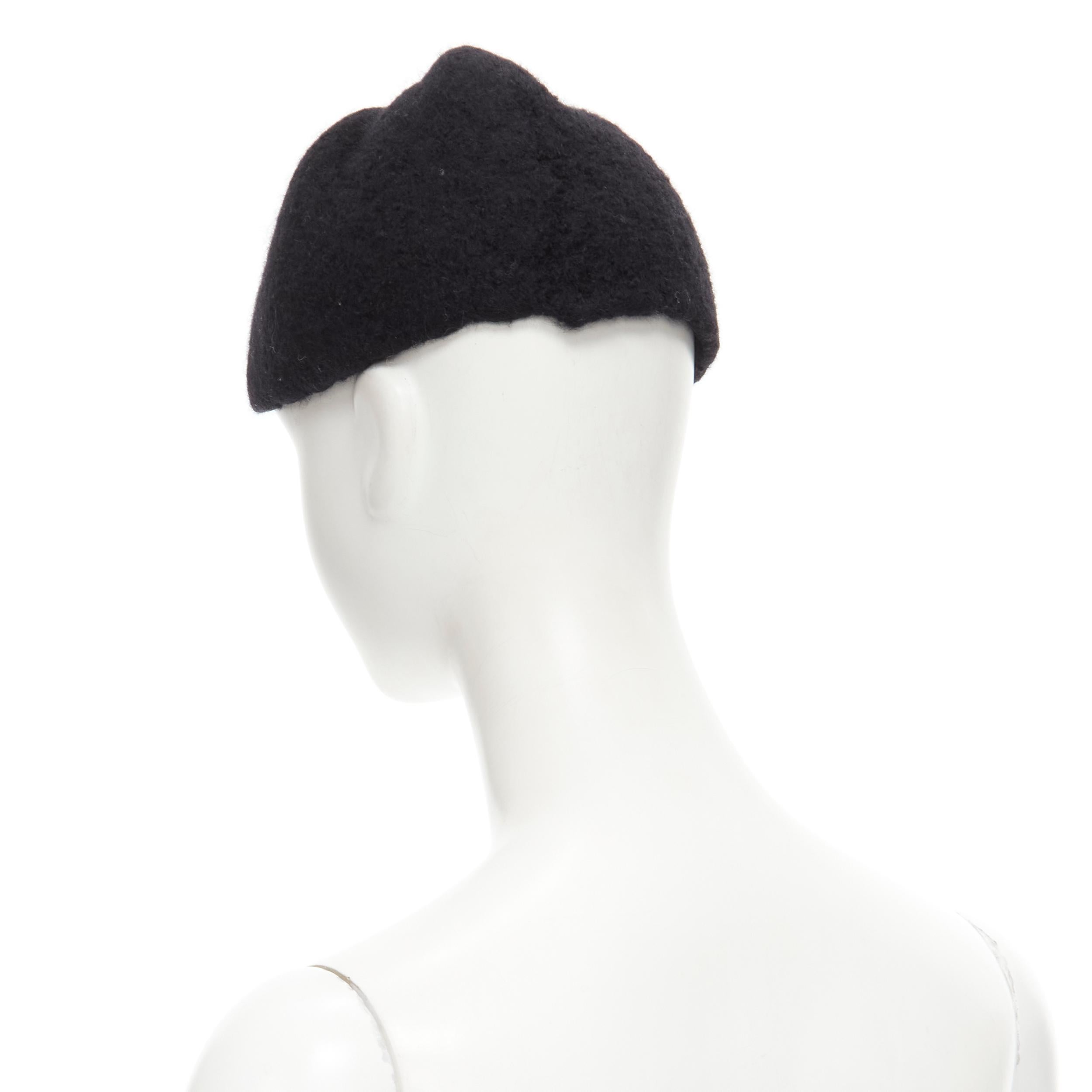 Black YOHJI YAMAMOTO 1990's Vintage black heavy boiled wool pinched top beanie cap
