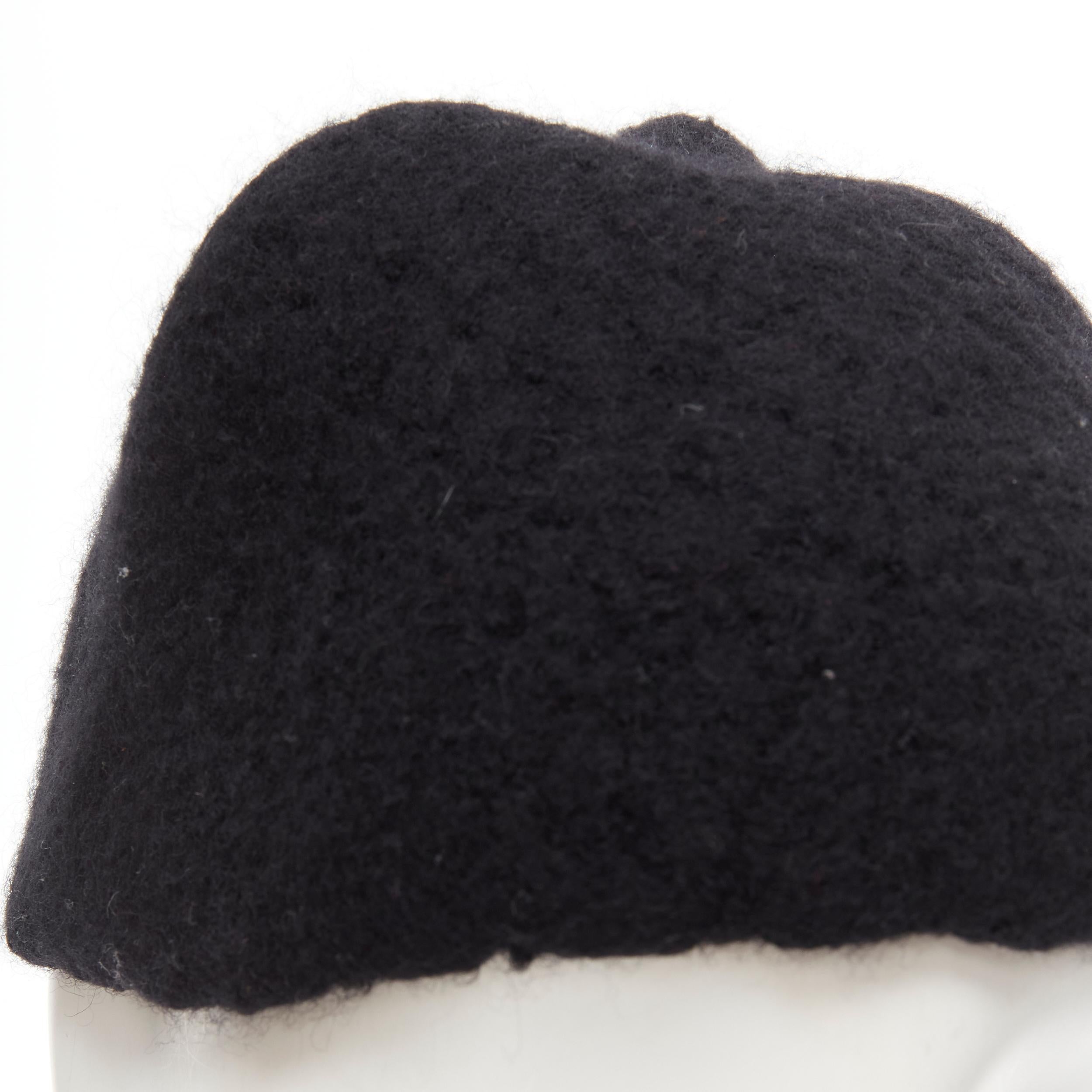 YOHJI YAMAMOTO 1990's Vintage black heavy boiled wool pinched top beanie cap In Excellent Condition In Hong Kong, NT