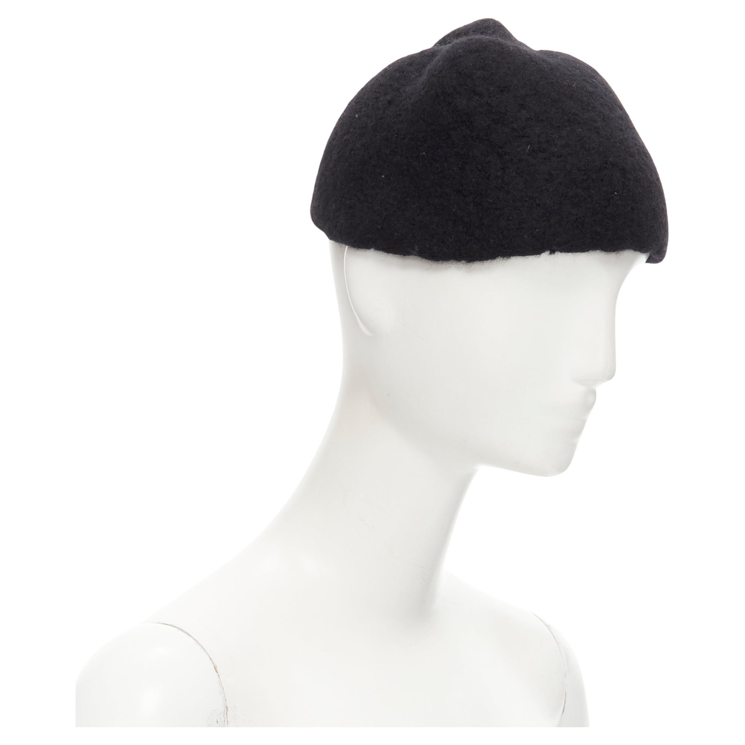 YOHJI YAMAMOTO 1990's Vintage black heavy boiled wool pinched top beanie cap  For Sale at 1stDibs