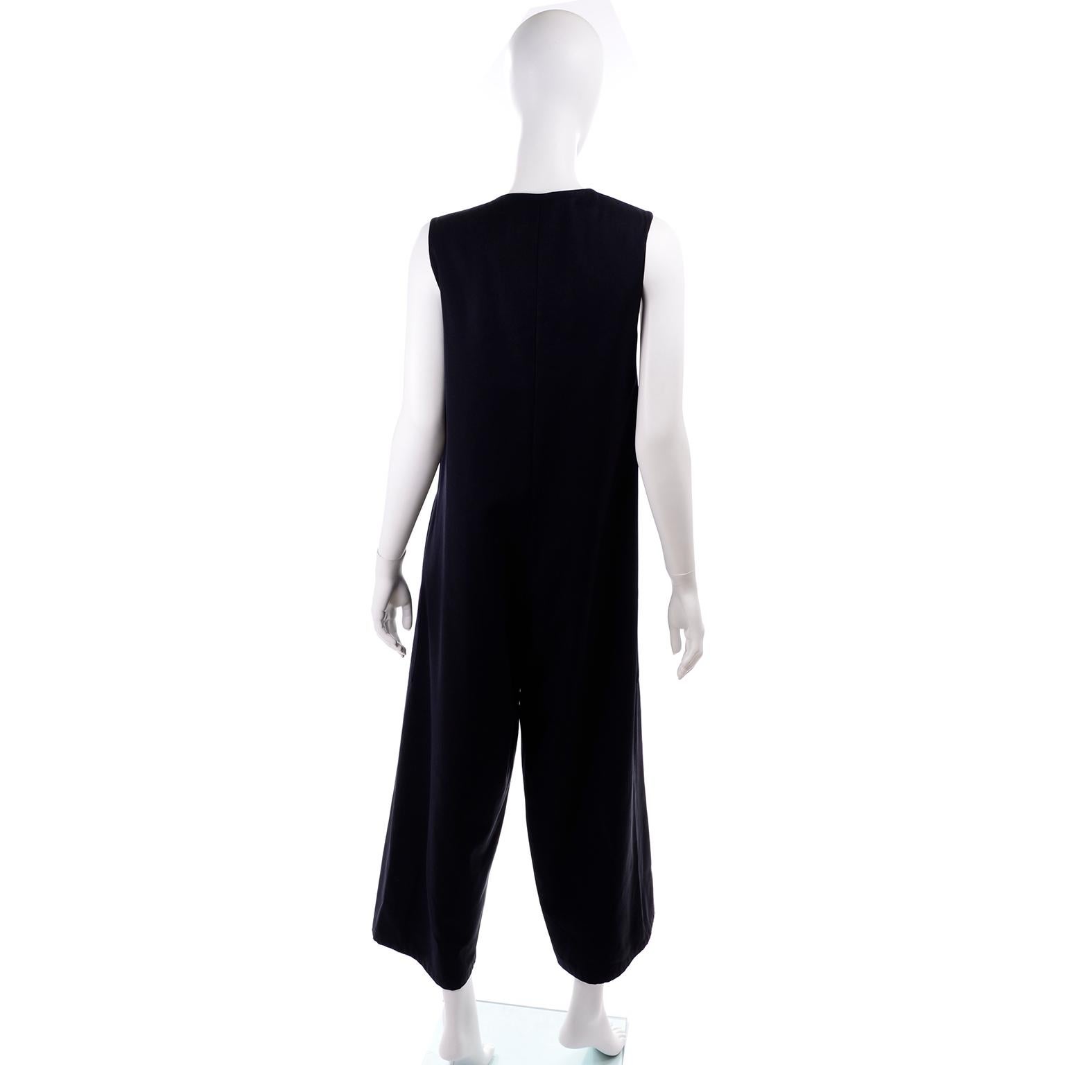 Black Yohji Yamamoto 1990s Vintage Midnight Blue Oversized Gabardine Wool Jumpsuit
