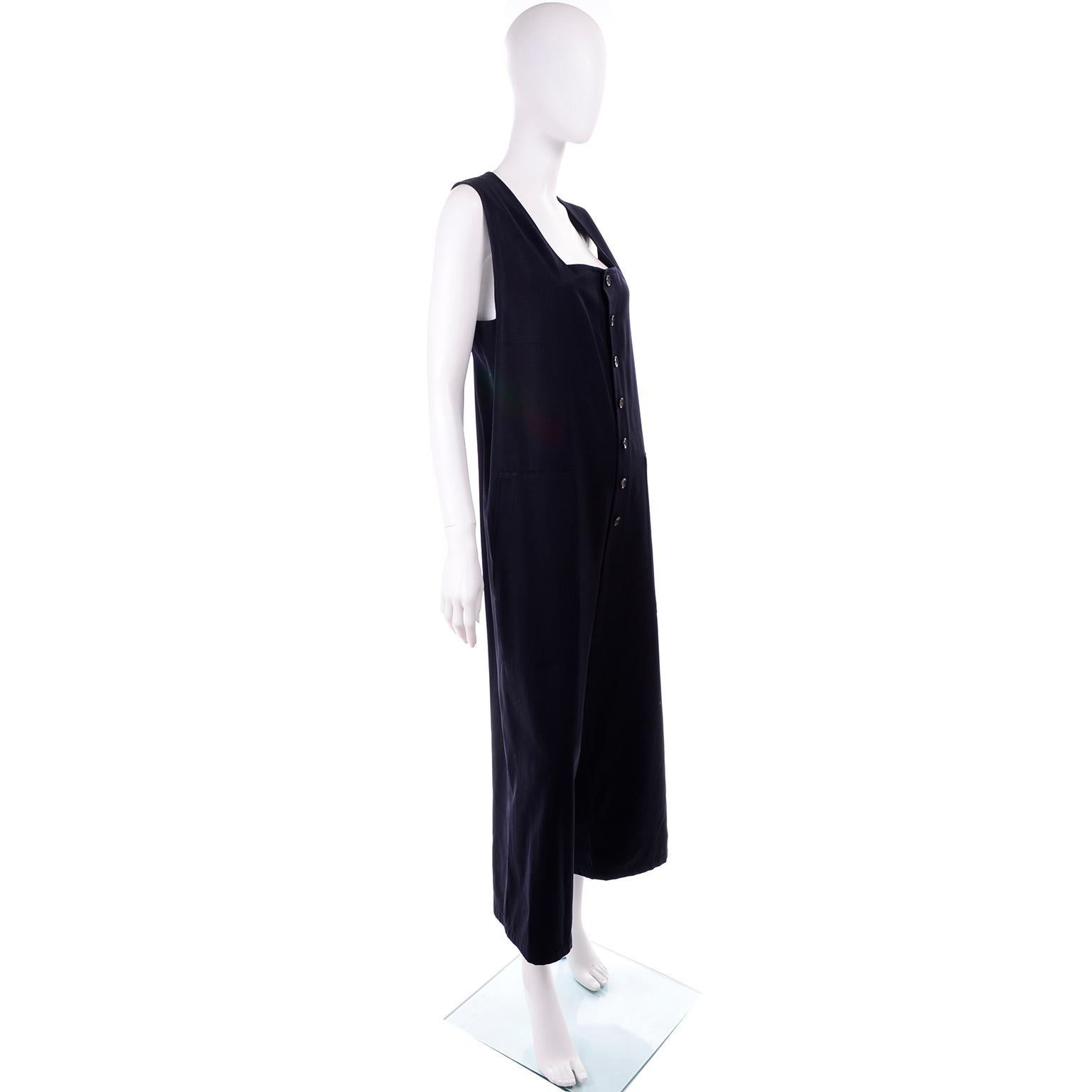 Yohji Yamamoto 1990s Vintage Midnight Blue Oversized Gabardine Wool Jumpsuit 1