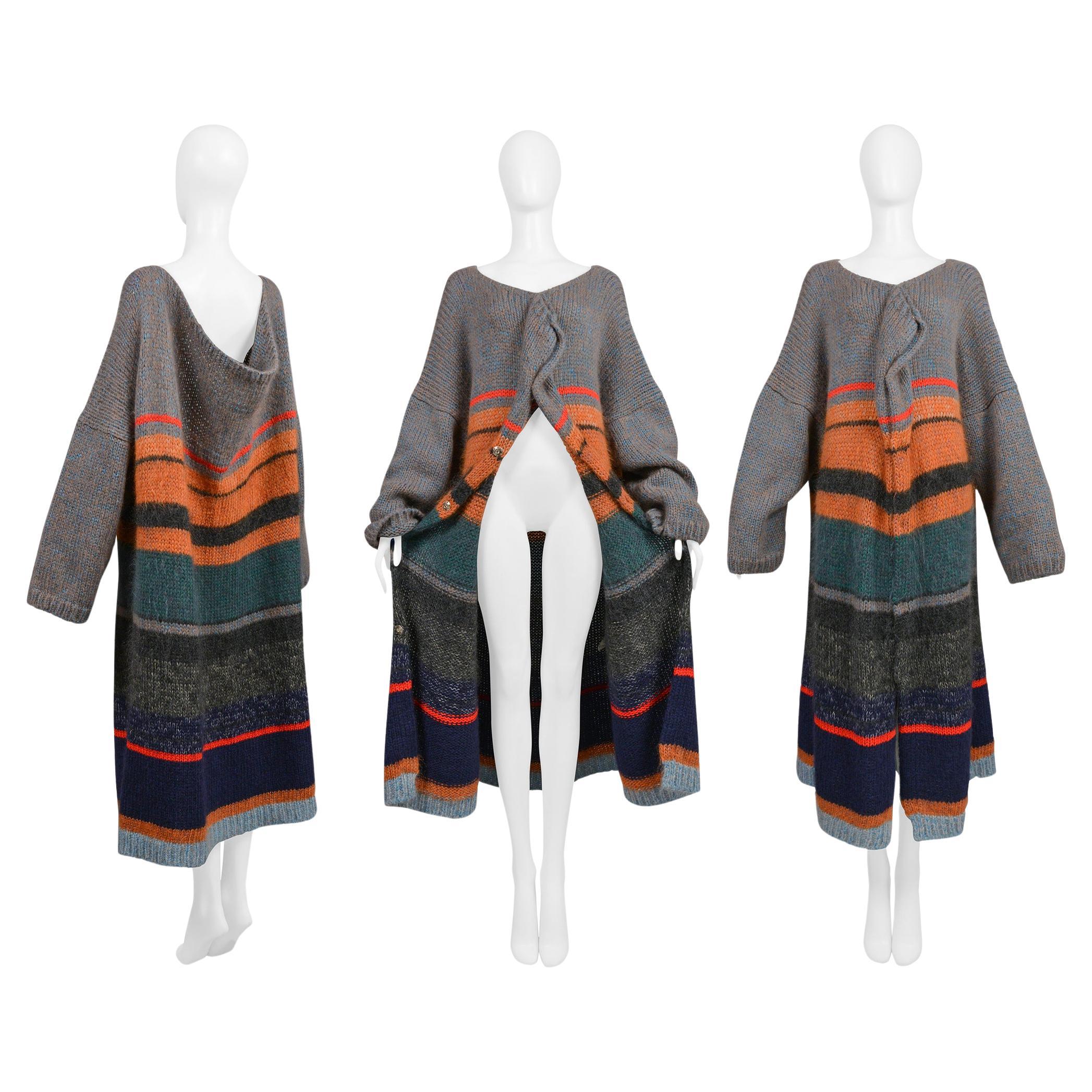 Yohji Yamamoto 1998 Multi Color Stripe Oversize Maxi Sweater For Sale