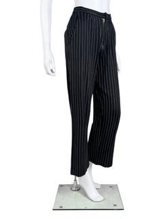 Yohji Yamamoto Vintage 2000s Women's Black Cotton Striped Pants, EN 38