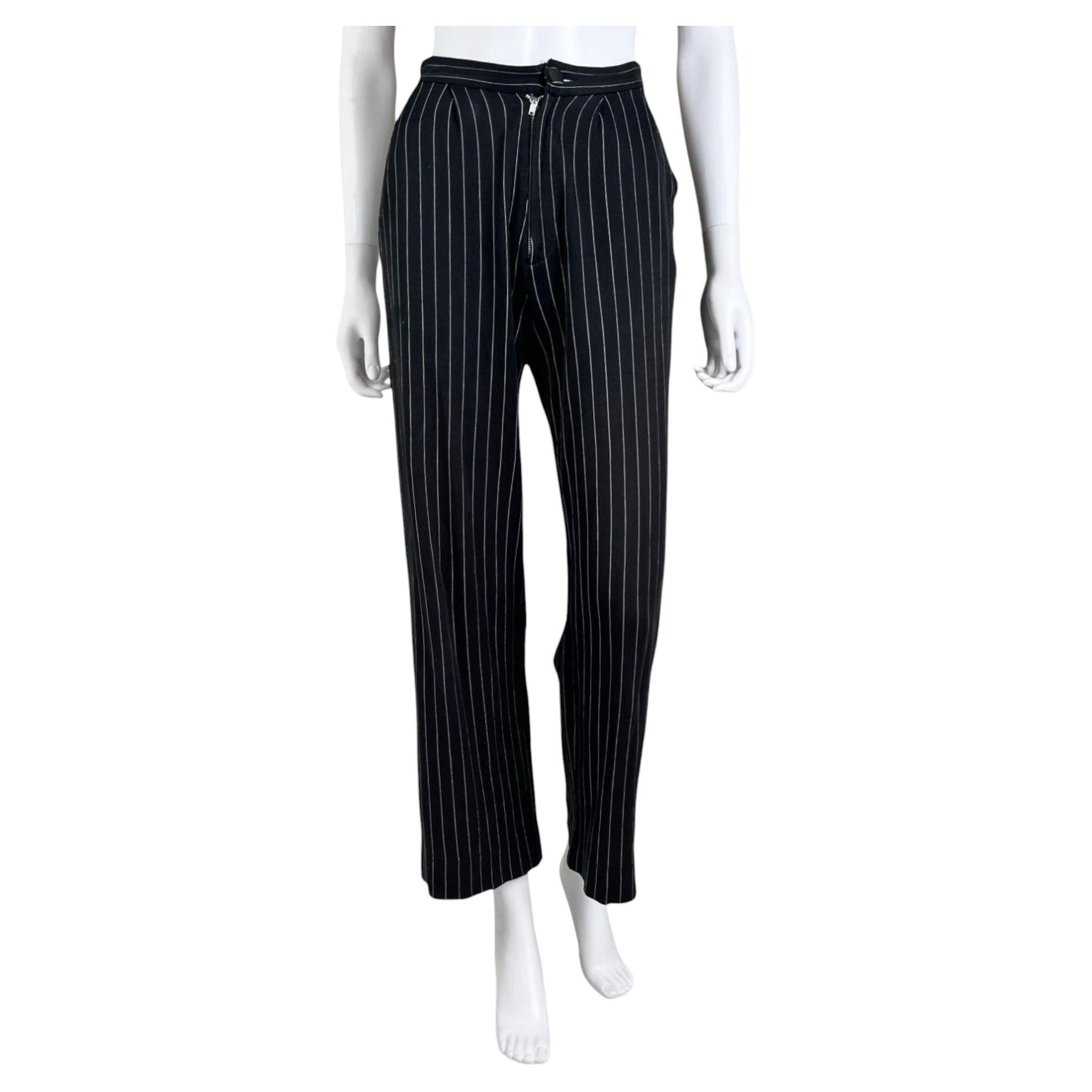 Pantalon rayé en coton noir pour femme Yohji Yamamoto Vintage 2000s, EN 38