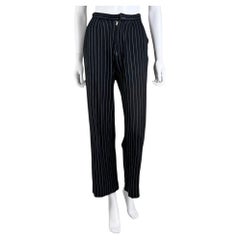 Yohji Yamamoto Vintage 2000s Women's Black Cotton Striped Pants, EN 38