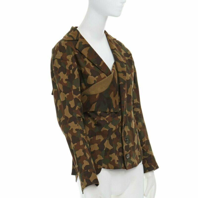 Black YOHJI YAMAMOTO 2006 Vintage Runway green camouflage ruffle wings jacket JP1 S
