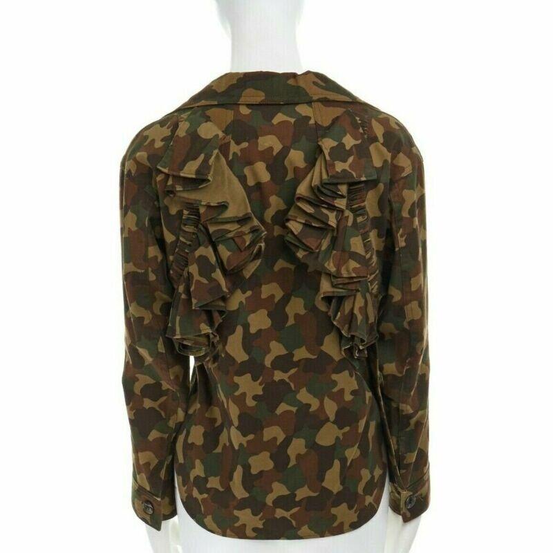 Women's YOHJI YAMAMOTO 2006 Vintage Runway green camouflage ruffle wings jacket JP1 S