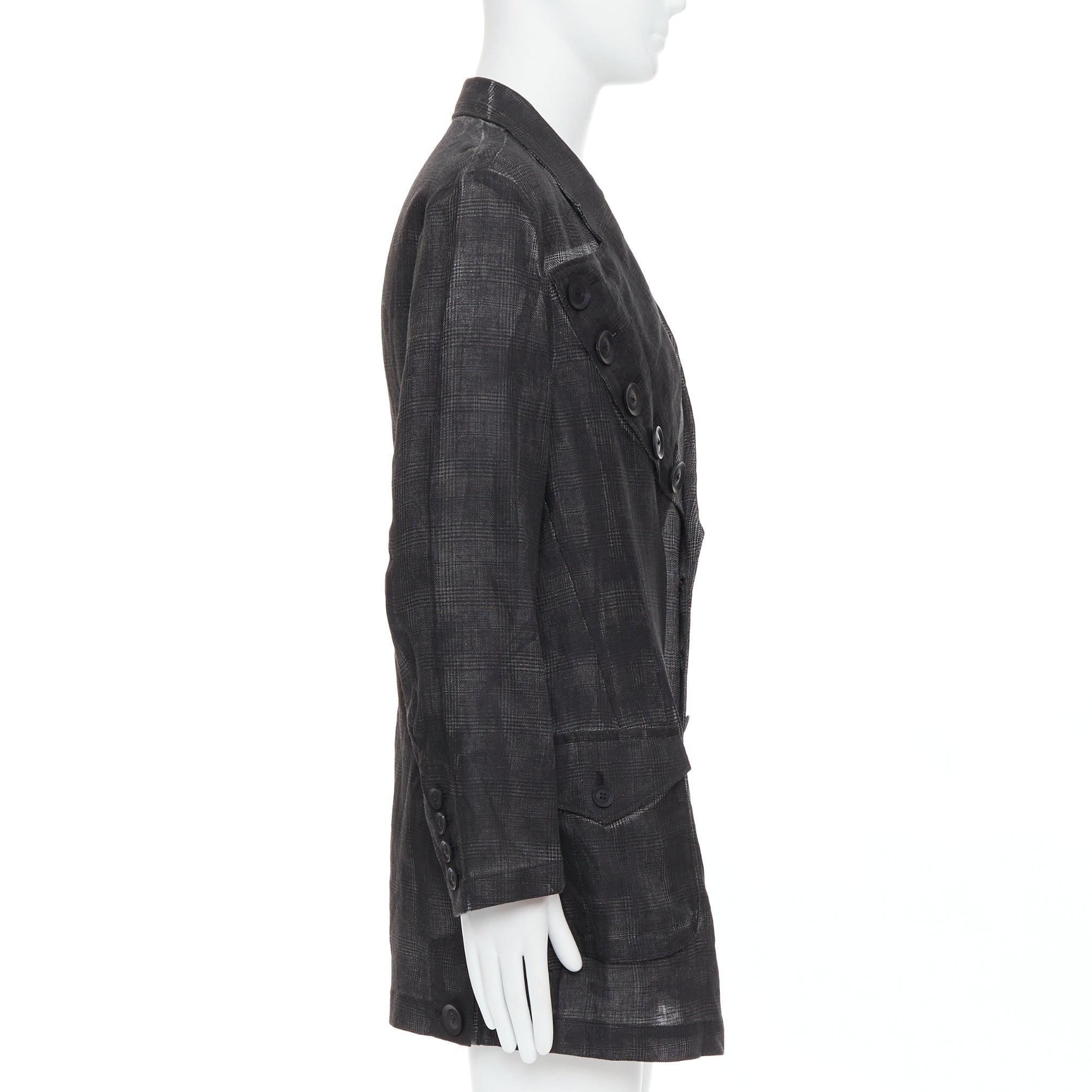 Men's YOHJI YAMAMOTO 2022 Runway grey linen checkered printed gradient blazer JP2 M For Sale