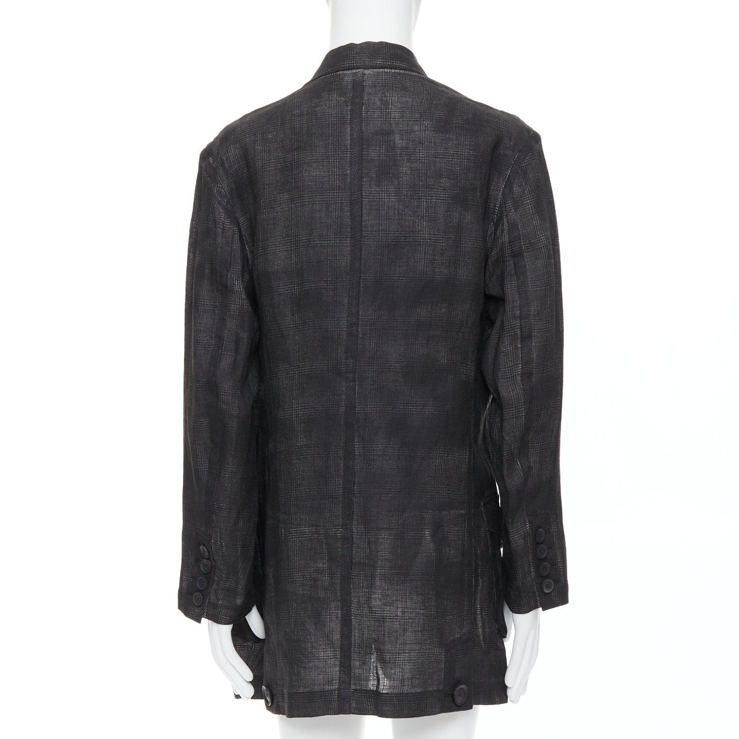 YOHJI YAMAMOTO 2022 Runway grey linen checkered printed gradient blazer JP2 M For Sale 1