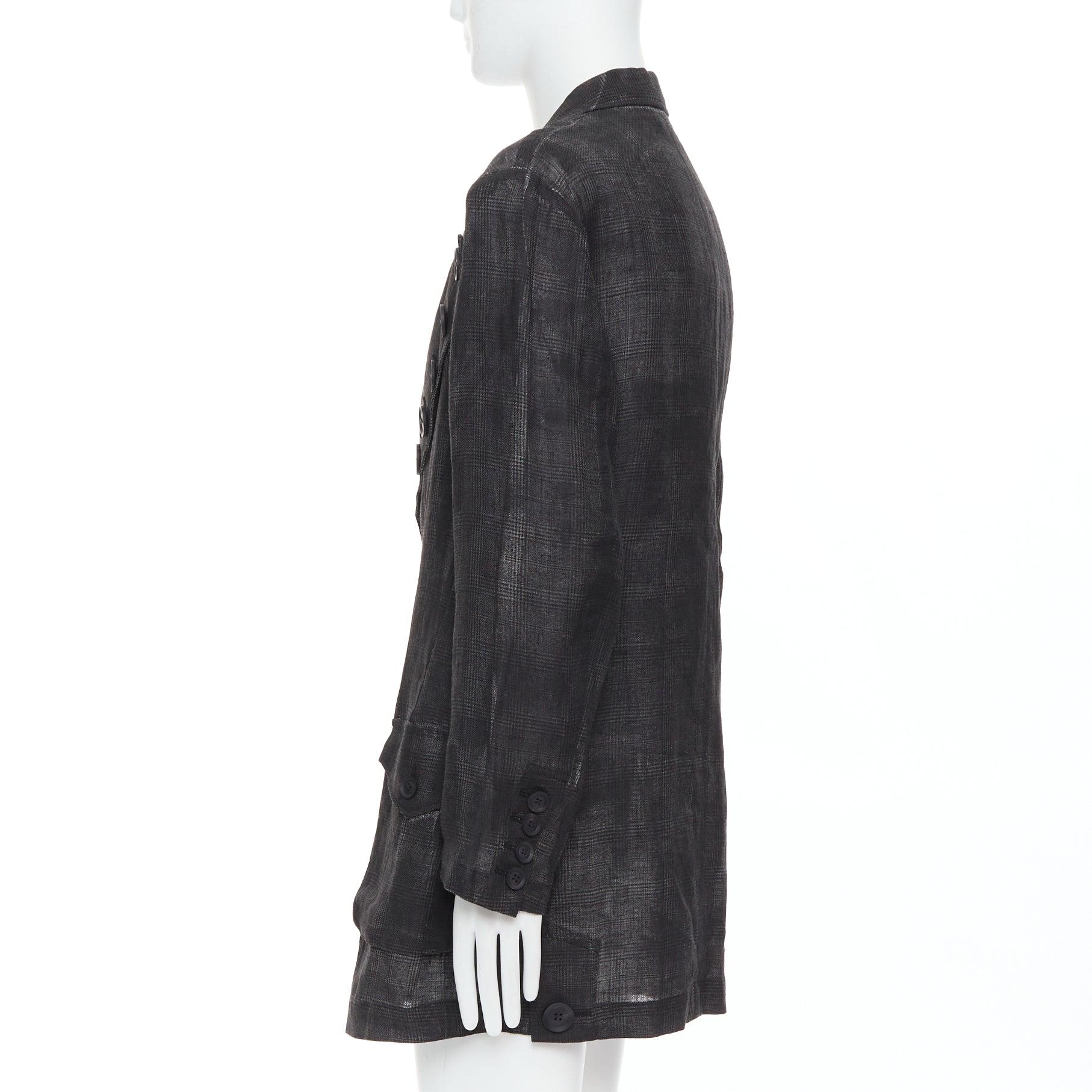 YOHJI YAMAMOTO 2022 Runway grey linen checkered printed gradient blazer JP2 M For Sale 2