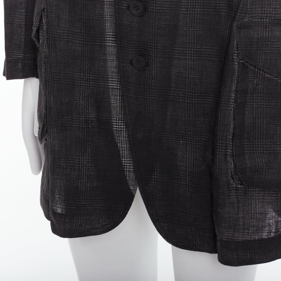 YOHJI YAMAMOTO 2022 Runway grey linen checkered printed gradient blazer JP2 M For Sale 3