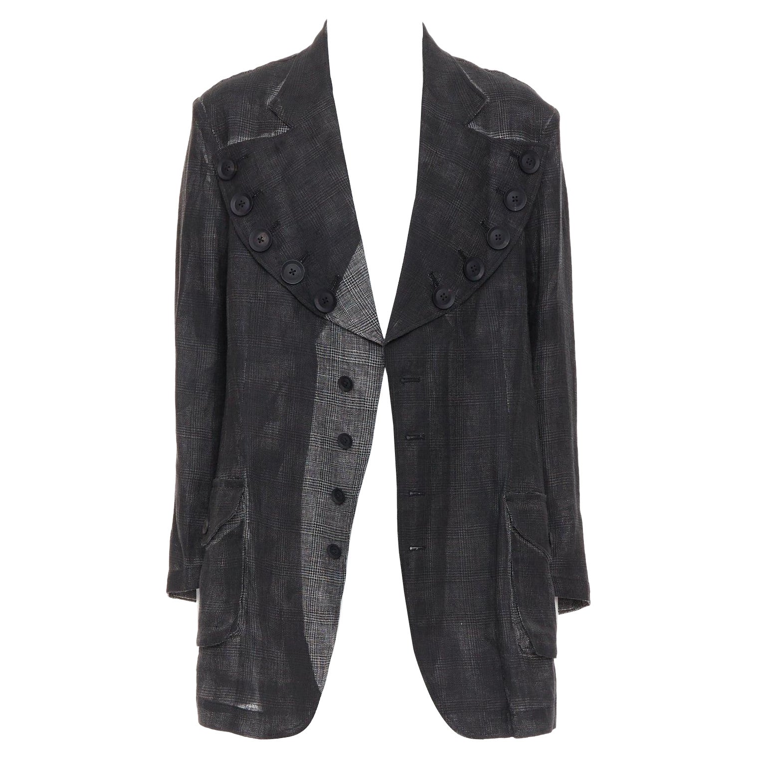 YOHJI YAMAMOTO 2022 Runway blazer gris à carreaux en lin imprimé dégradé JP2 M