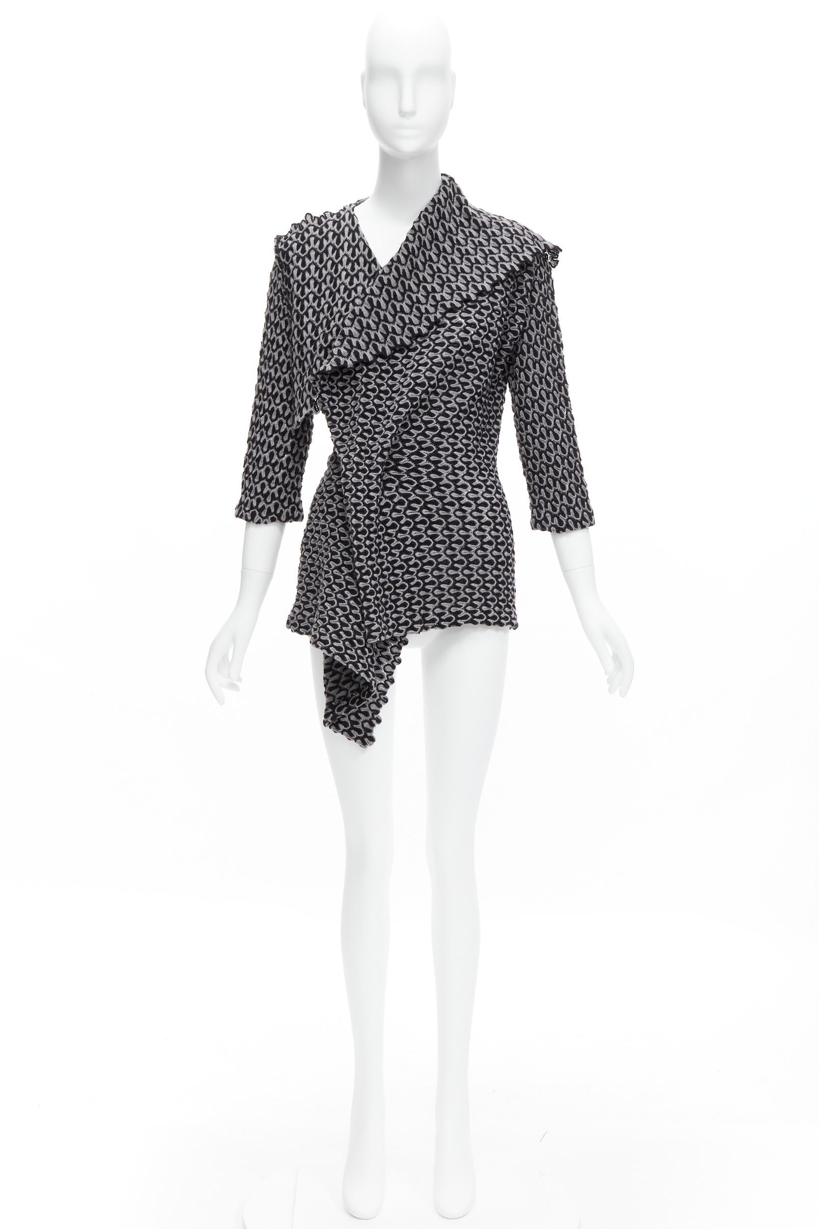 YOHJI YAMAMOTO 80s Vintage grey wool asymmetric shawl wrap cardigan M For Sale 6