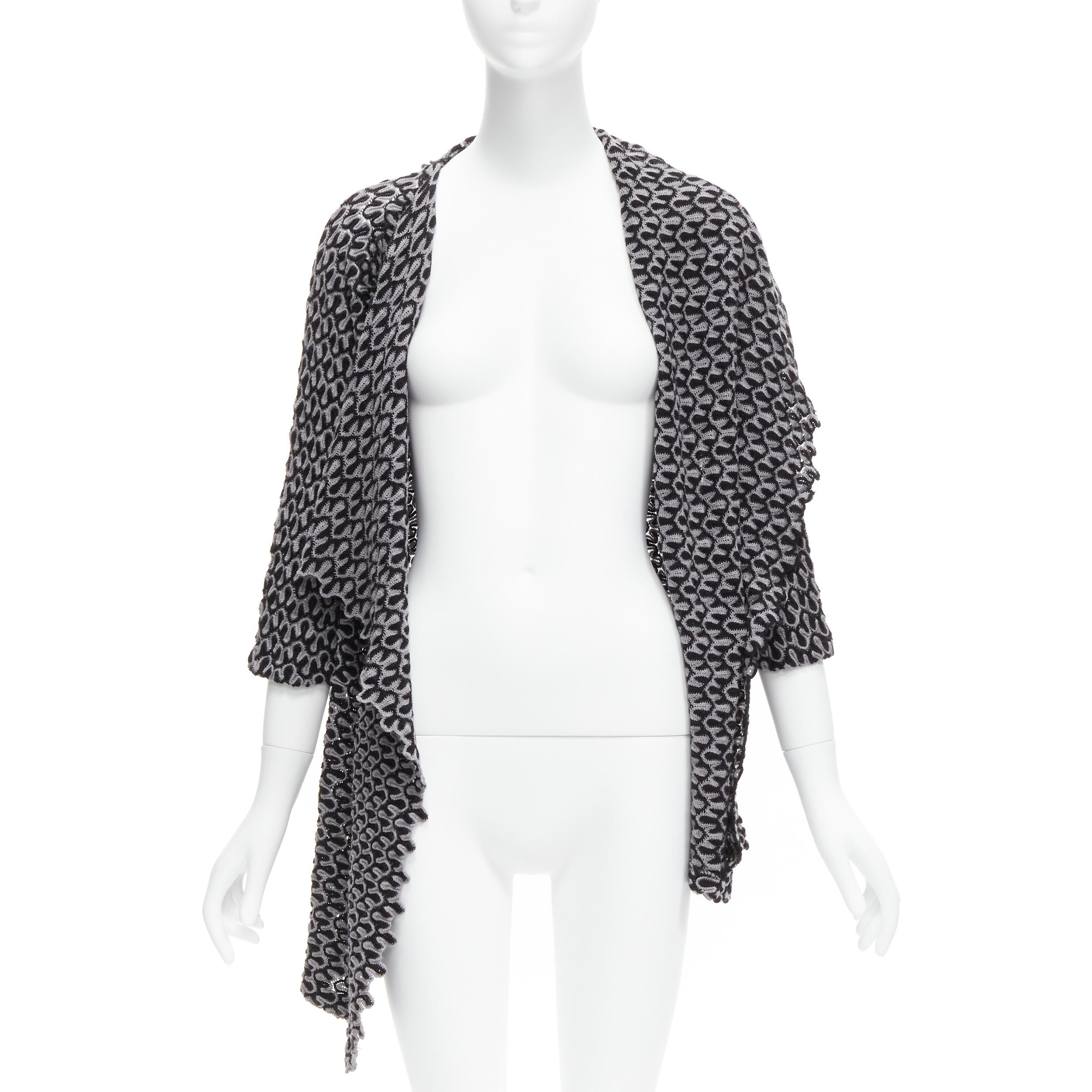 Black YOHJI YAMAMOTO 80s Vintage grey wool asymmetric shawl wrap cardigan M For Sale