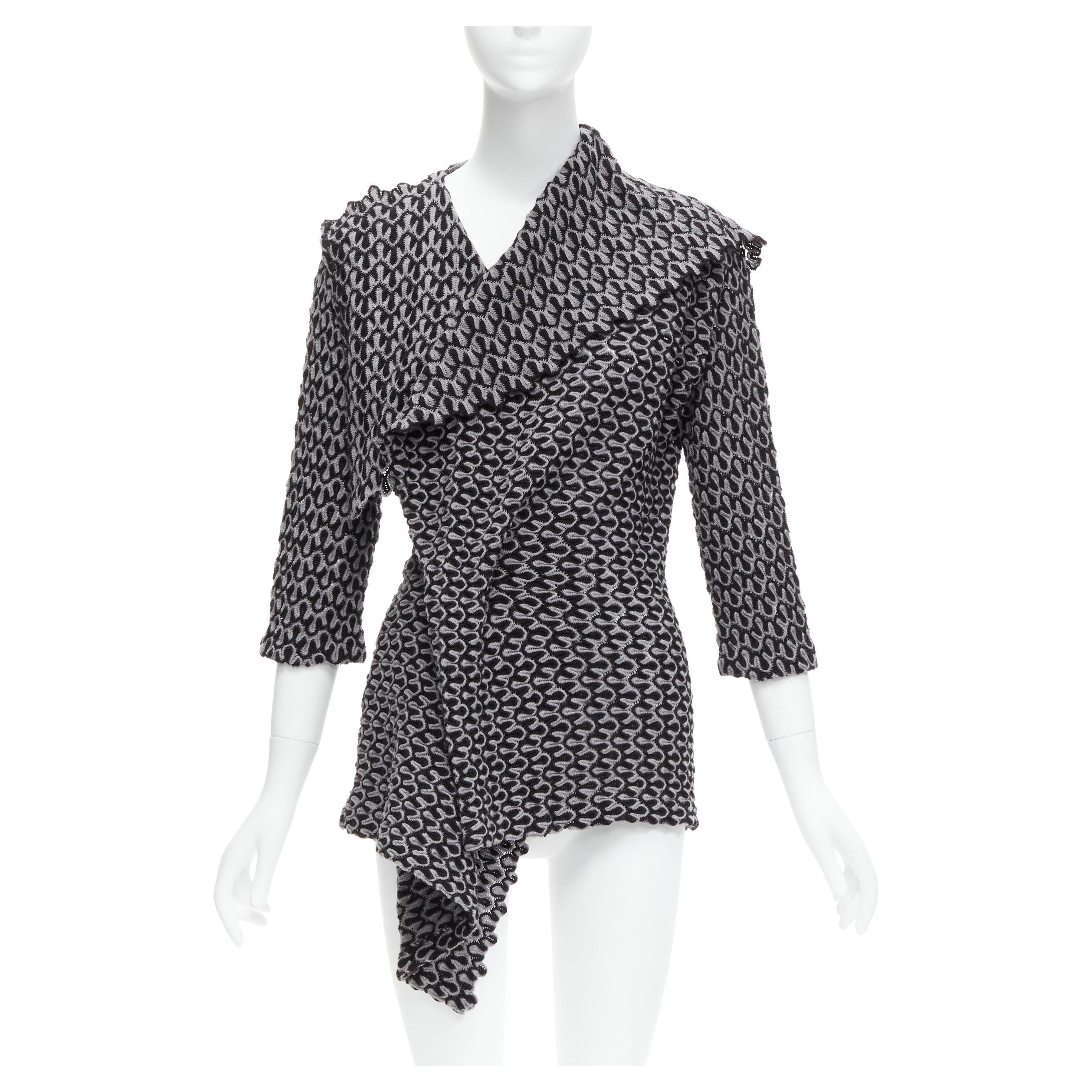 YOHJI YAMAMOTO 80s Vintage grey wool asymmetric shawl wrap cardigan M For Sale