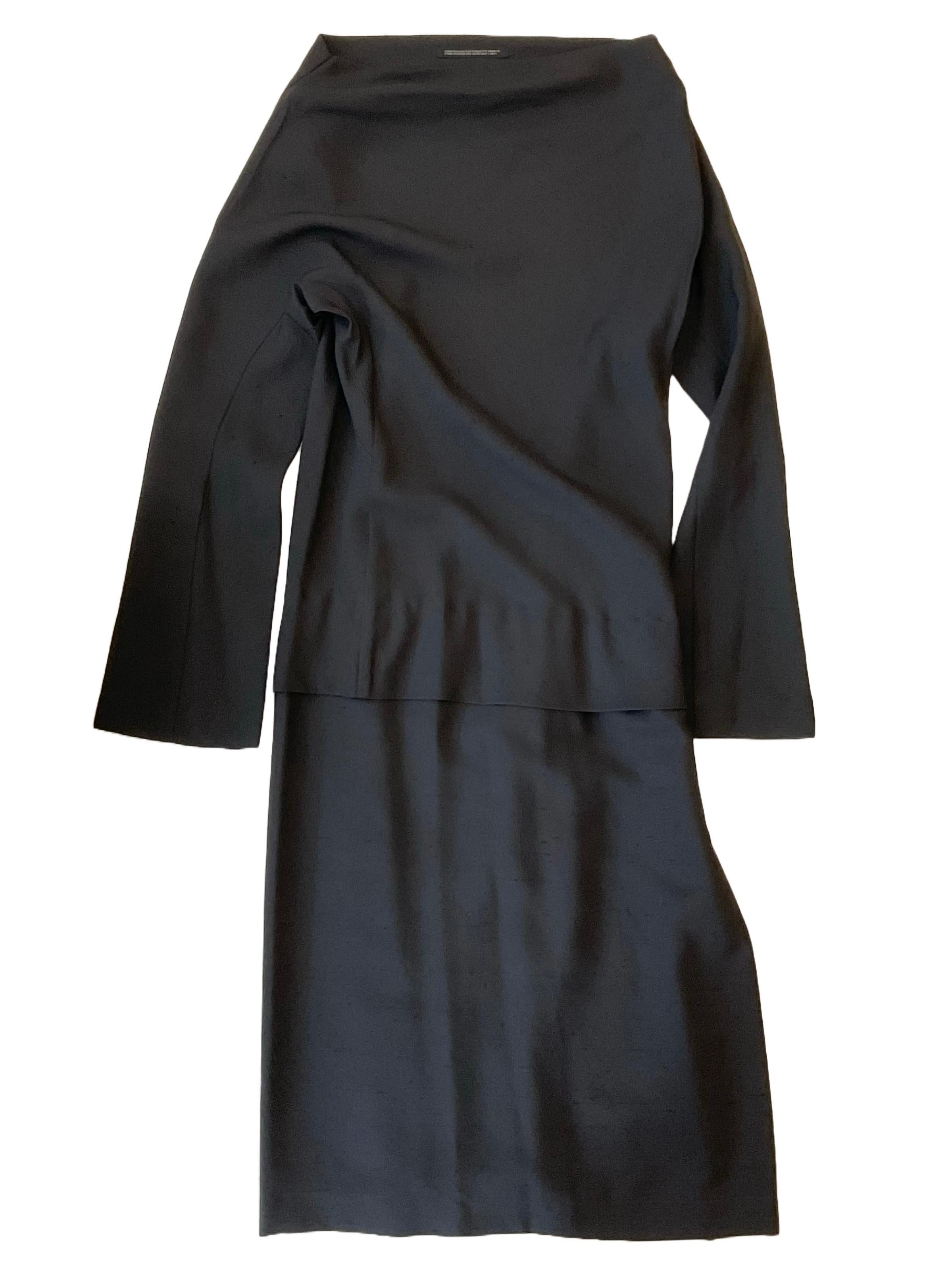 YOHJI YAMAMOTO Abito midi nero in seta dei primi anni 2000 en venta 2